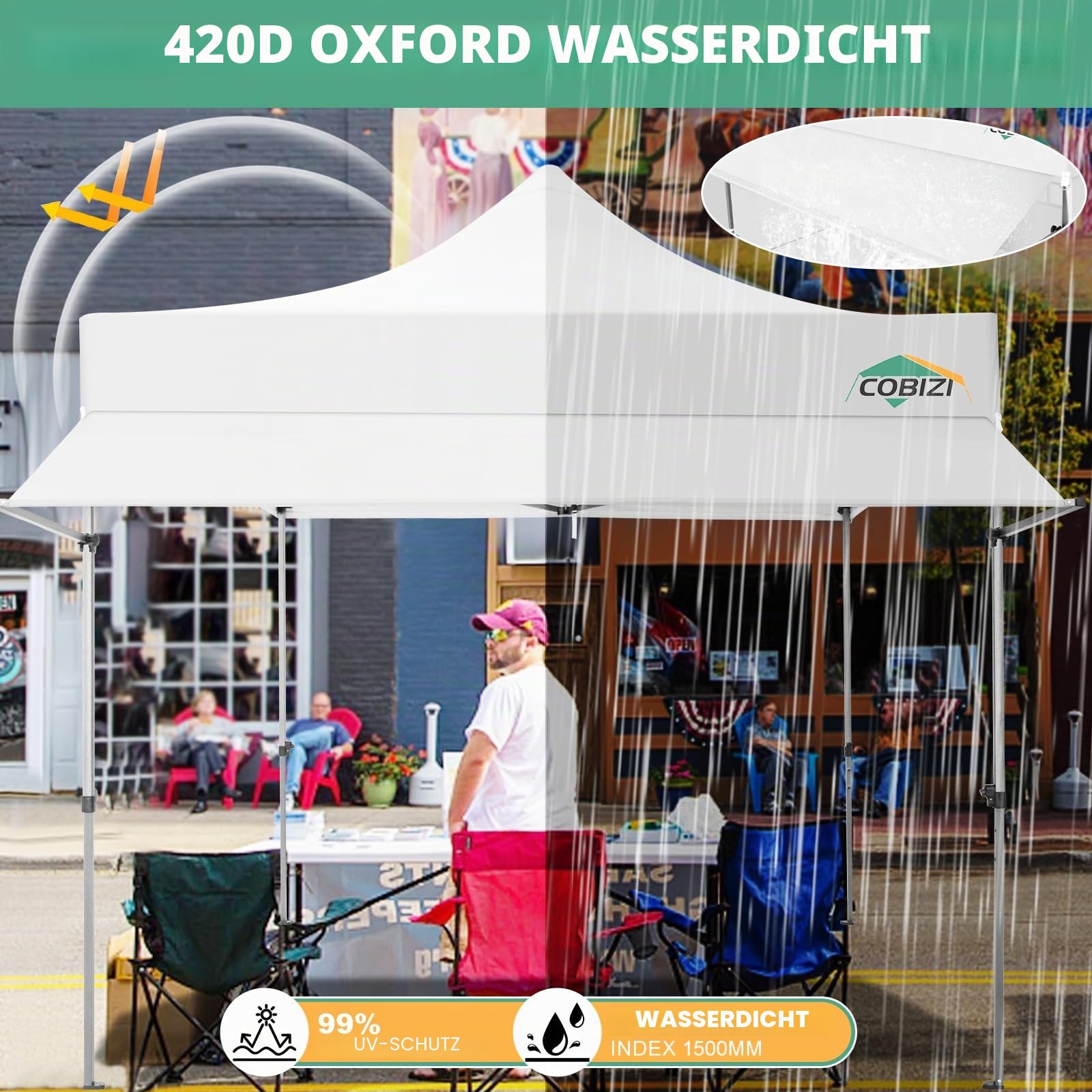 COBIZI Pavillon 3x3 Wasserdicht Stabil Winterfest Faltpavillon 3x3 Partyzelt Hardtop Pavillon Klappbar 3x3m Mit Seitenwnden Pop Up Pavillion Uv-Schutz, Weiß