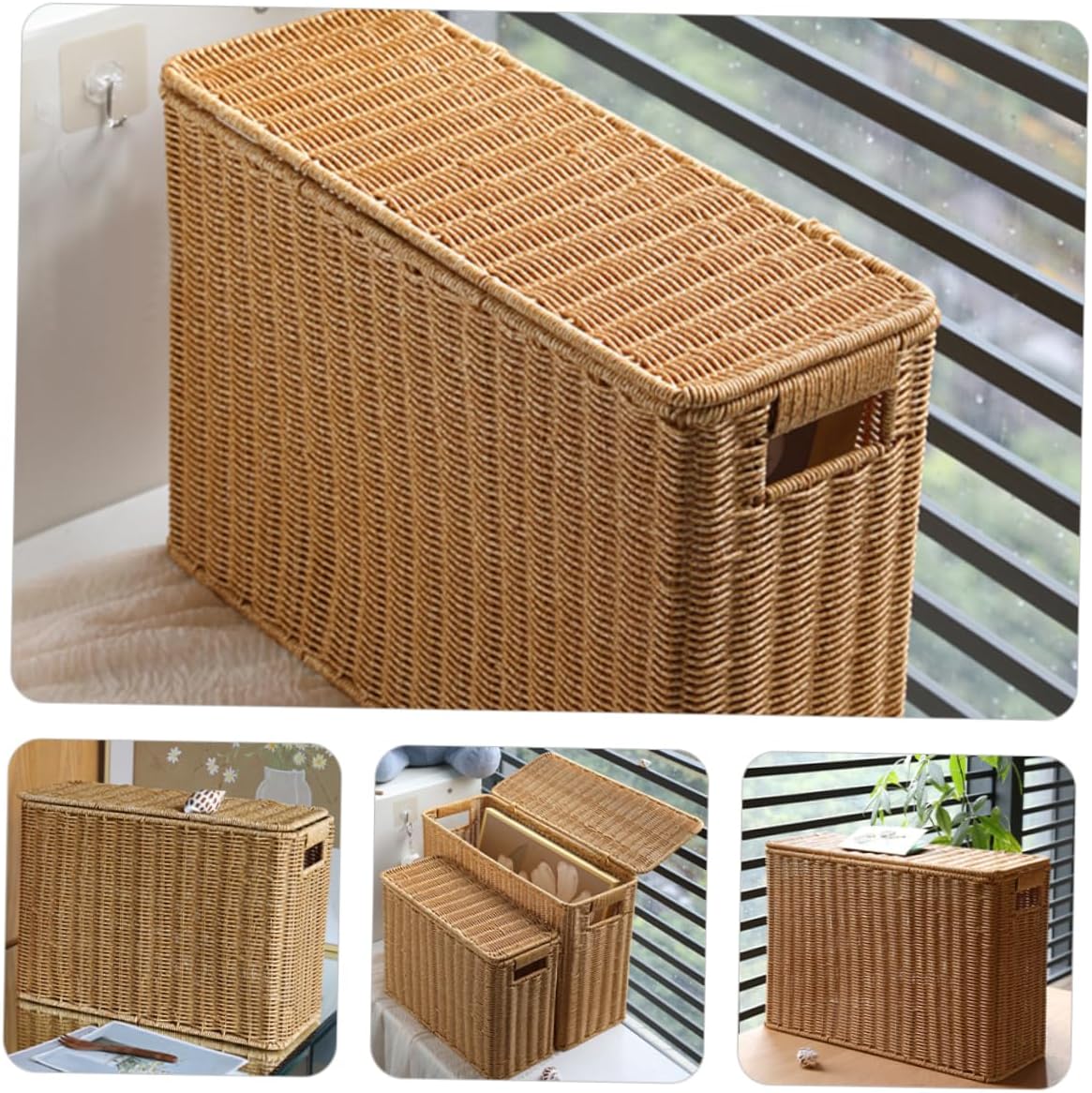 Narrow Thin Tall Woven Storage Basket Woven Toys Basket Handle Household Storage