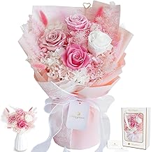 Fiorifiore Mother's Day Preserved Flower Bouquet 4-Flowers Rose Bouquet Freestanding with Gift Box Perfect for Birthdays, Wedding Celebrations, and Gifts Indoor Dried Flowers Rosielle