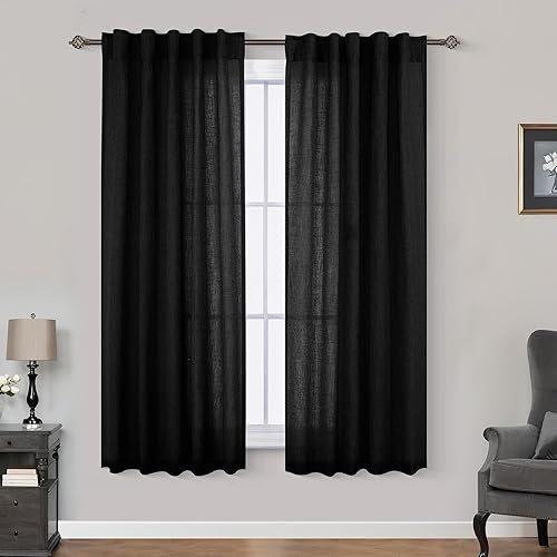 Miniatura 82 de Mrs.Naturall Cortinas transparentes verde esmeralda oscuro, cortinas de lino verde bosque para sala de estar, 63 pulgadas de largo, cortinas verdes