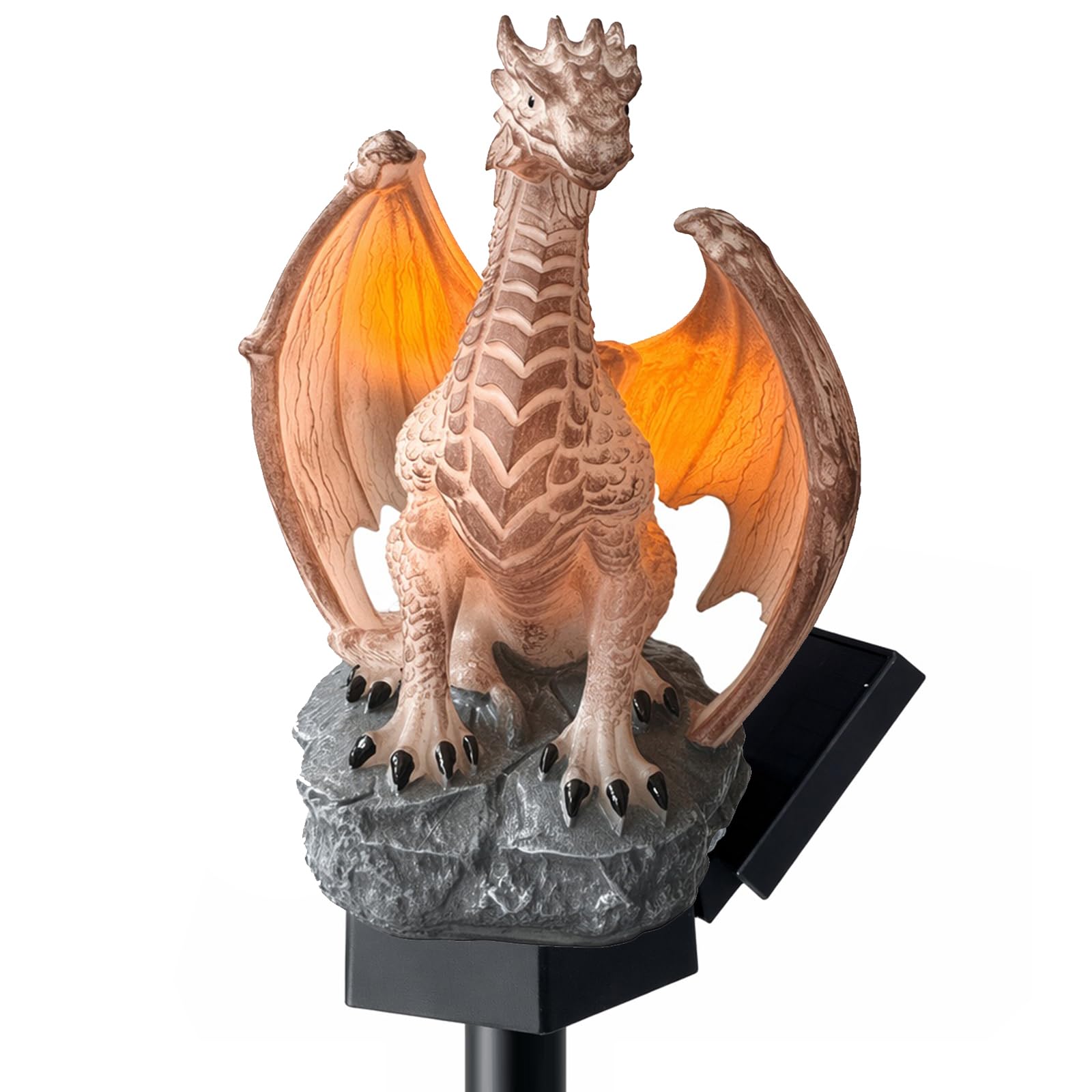 Dragon Legacy Golden Ember Edition Solar Garden Light - Outdoor Statue Lamp, Gothic Medieval Fantasy Decor Warm Glow for Halloween, Unique Gift for Dragon Lovers, Ornament Yard Lawn Patio