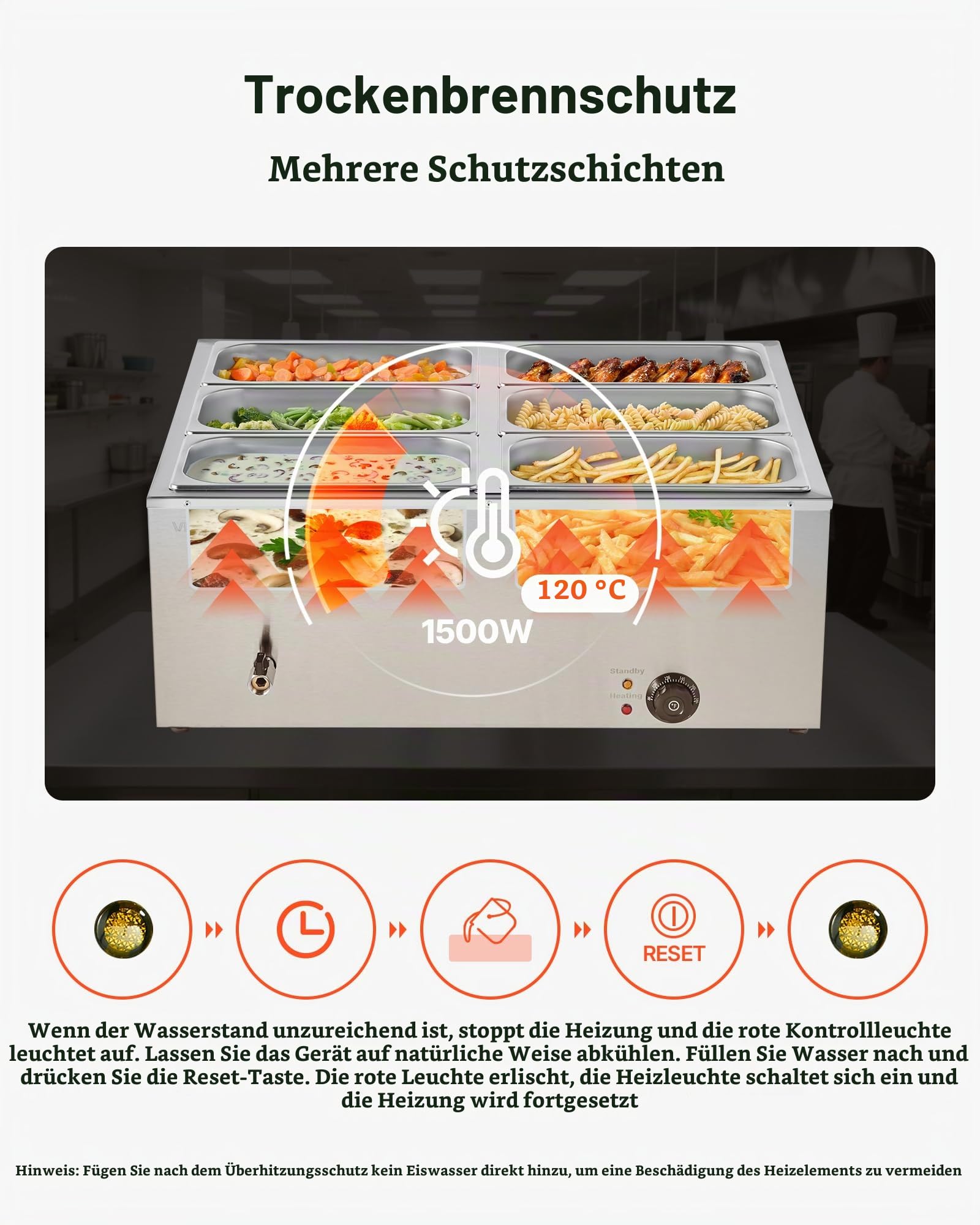 VEVOR kommerzieller Speisenwärmer (6 x 1/3 Größe Behälter), 1,5 kW elektrischer Wärmebehälter aus Edelstahl mit Abdeckung & Suppenkelle, Chafing Dishes Set für Catering Restaurant Party