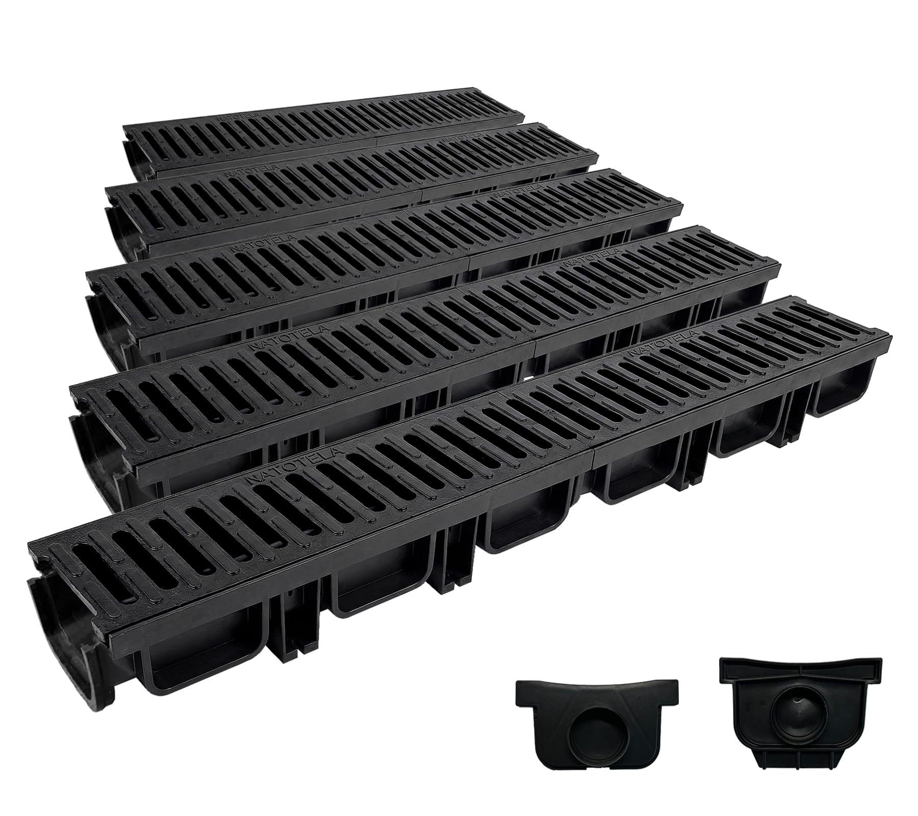 Natotela B125 Load Class Driveway Drainage Channel 5 Metre with Cast Iron Grating - Heavy Duty Linear Storm Water Drain, Shallow Profile Drainage System for Car Park & Garage (50Lx14Wx10D cm)