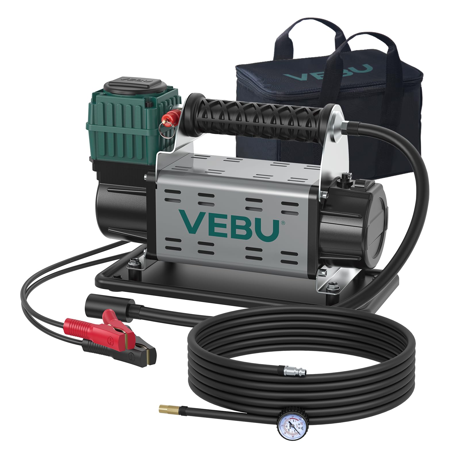 VEBU 12V Air Compressor, 125PSI Tire Inflator with In-line Pressure Gauge | 5.65CFM Fast…