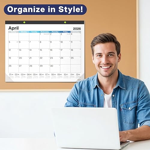 Miniatura 7 de Dunwell Calendario de escritorio 2026 de 22 x 17 pulgadas (azul), 22 x 17 pulgadas, calendario mensual grande de escritorio o colgante de pared,