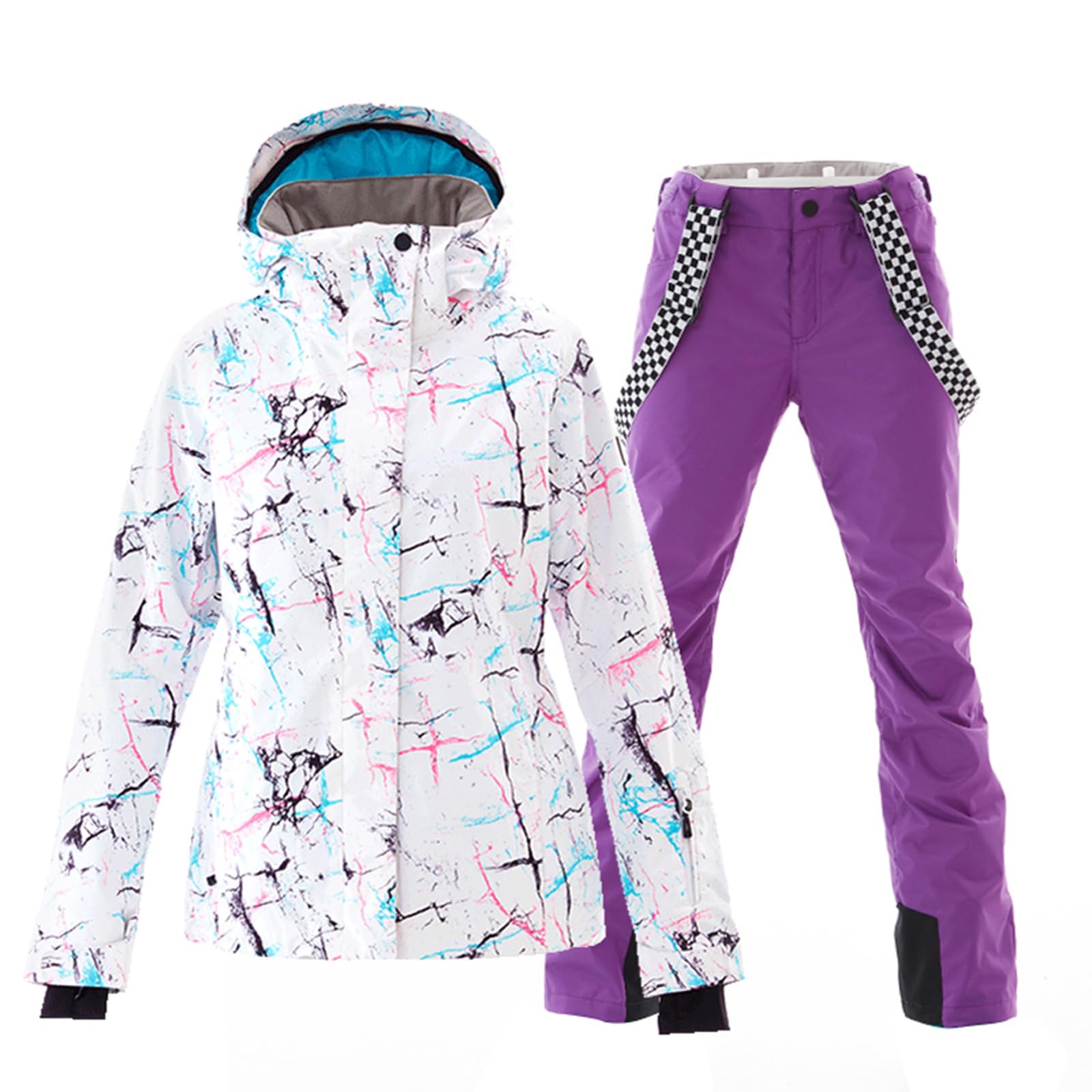ALSOGO Damen Skianzug Schneeanzug Winddicht Wasserdicht Skifahren Snowboardjacke Trägerhose Set Zum Skifahren Snowboarden Klettern