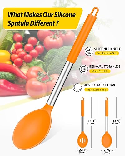 Miniatura 9 de Paquete de 2 cucharas grandes de silicona para cocinar, cucharas sólidas antiadherentes, utensilios de cocina resistentes al calor para mezclar,