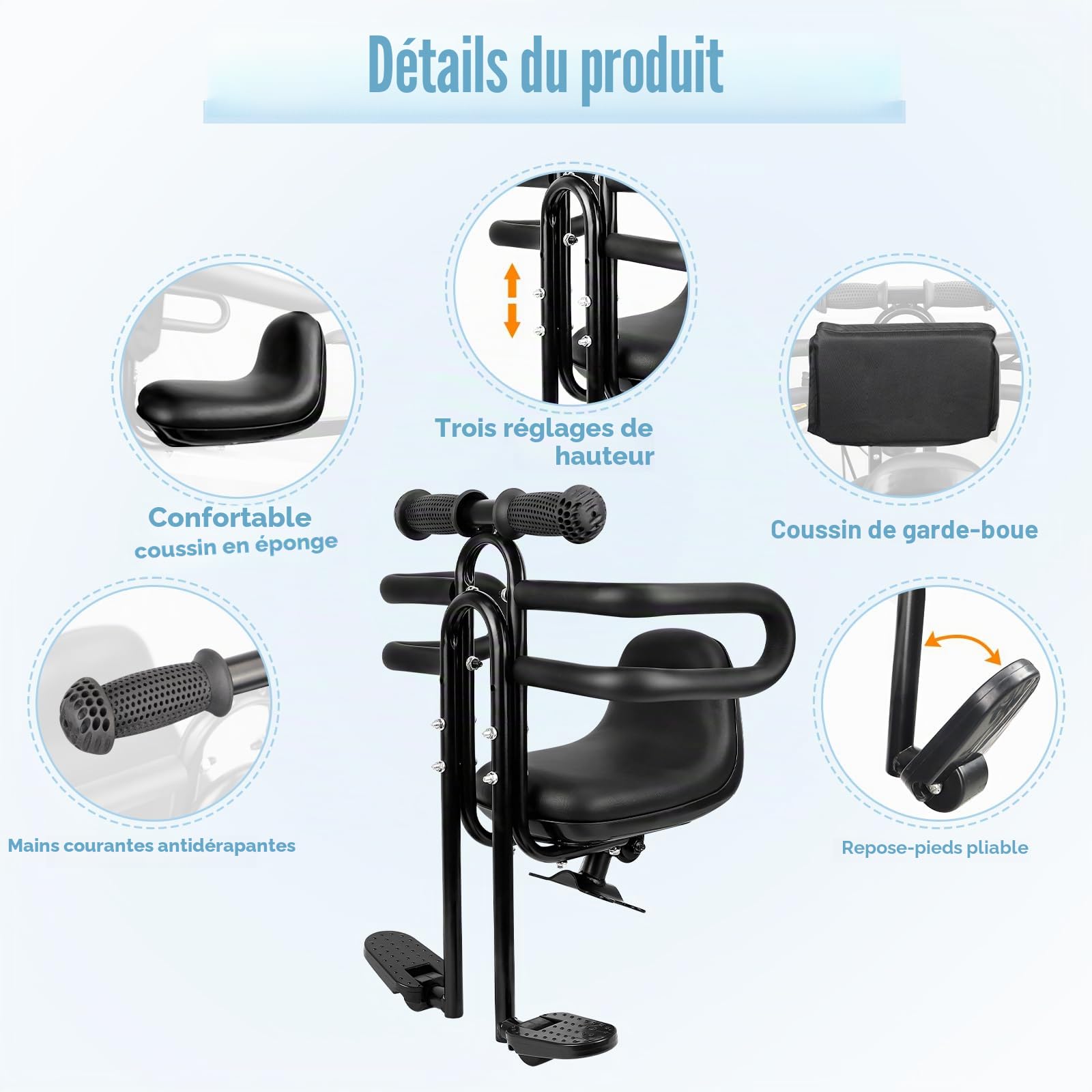 ZUKKA Siège de vélo pour Enfant - Support Avant - Siège de vélo pour Enfants avec poignée de Garde-Corps - Siège de vélo pour Adultes - Siège de vélo pour bébé - Siège de vélo pour Enfant