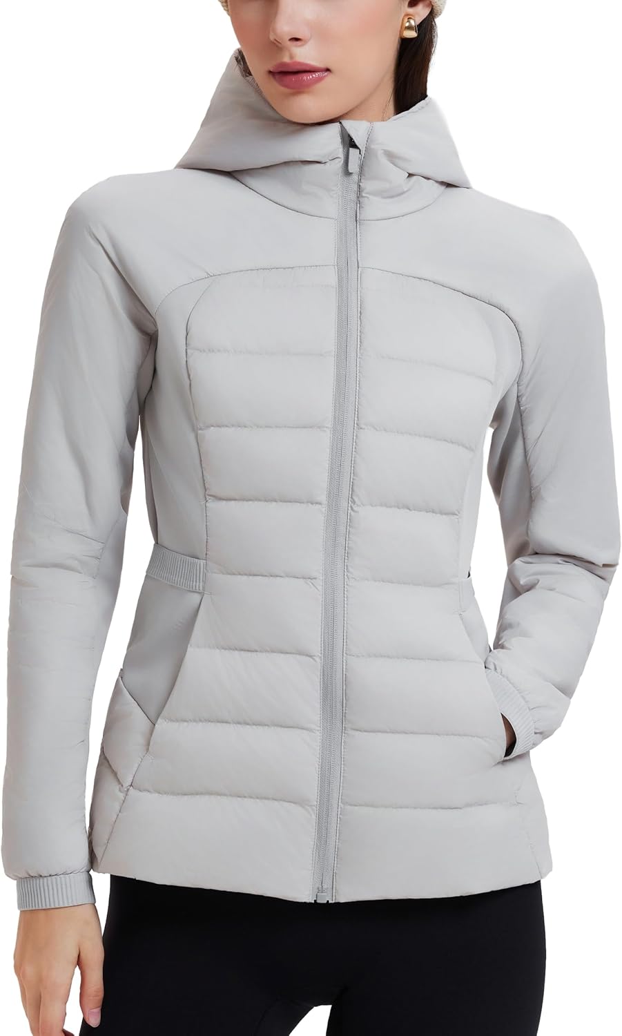 Mudere Women's Lightweight Quilted Puffer Jacket with Hood 800 Fill Power, Zip Up, Slim Fit, Casual Winter Coat for Travel