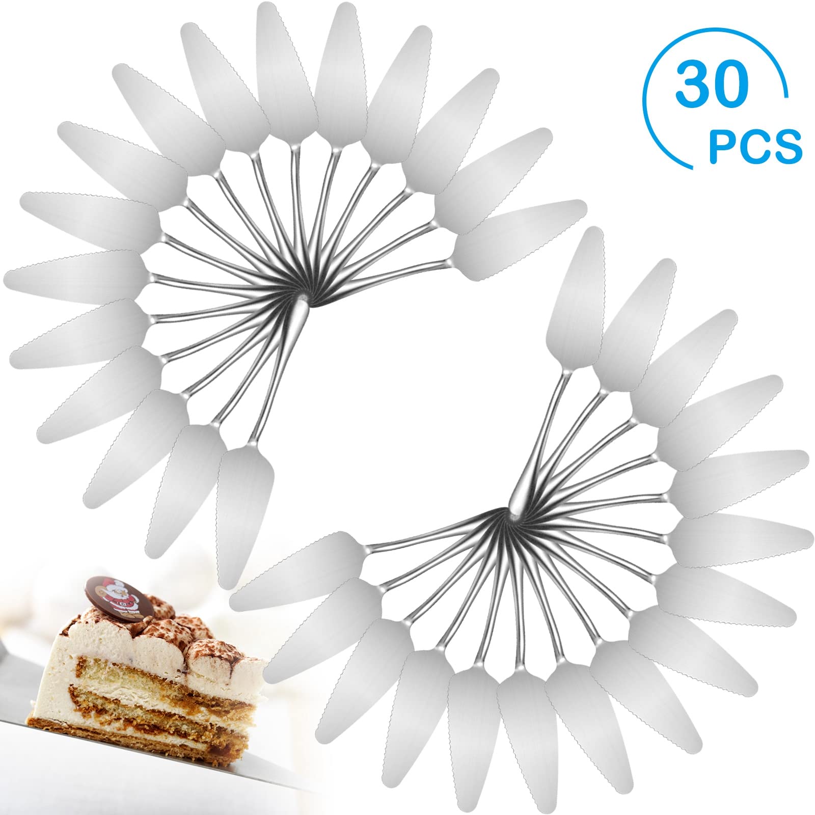 30 Stück Tortenheber aus Edelstahl für Kuchen, Kuchen, Gebäck, rustikaler Tortenheber, professioneller Tortenspachtel, Kuchen-Servierutensil für Pizza, Dessert, Käse, Schneiden, 22,9 cm, Silber