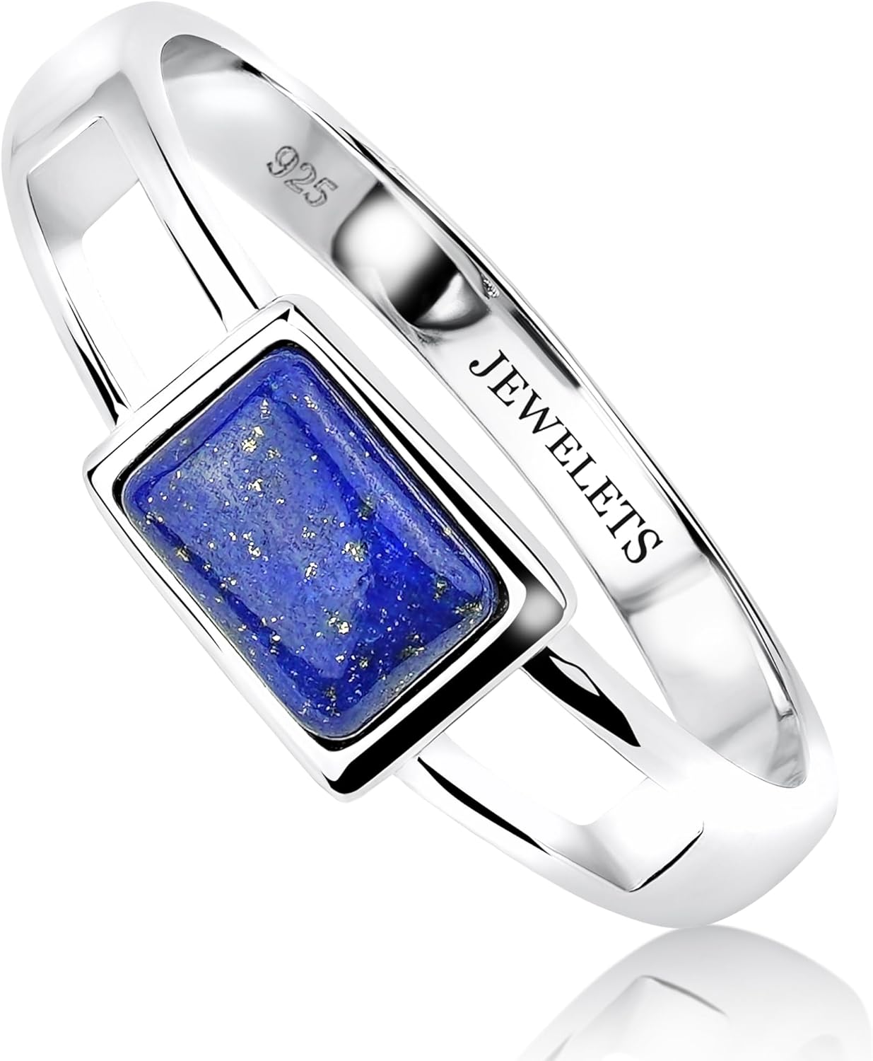 925 Sterling Silver Lapis Lazuli Ring – Rhodium Plated Rectangular 5x7mm Bezel | Minimalist Signet Style Modern Gemstone Jewelry