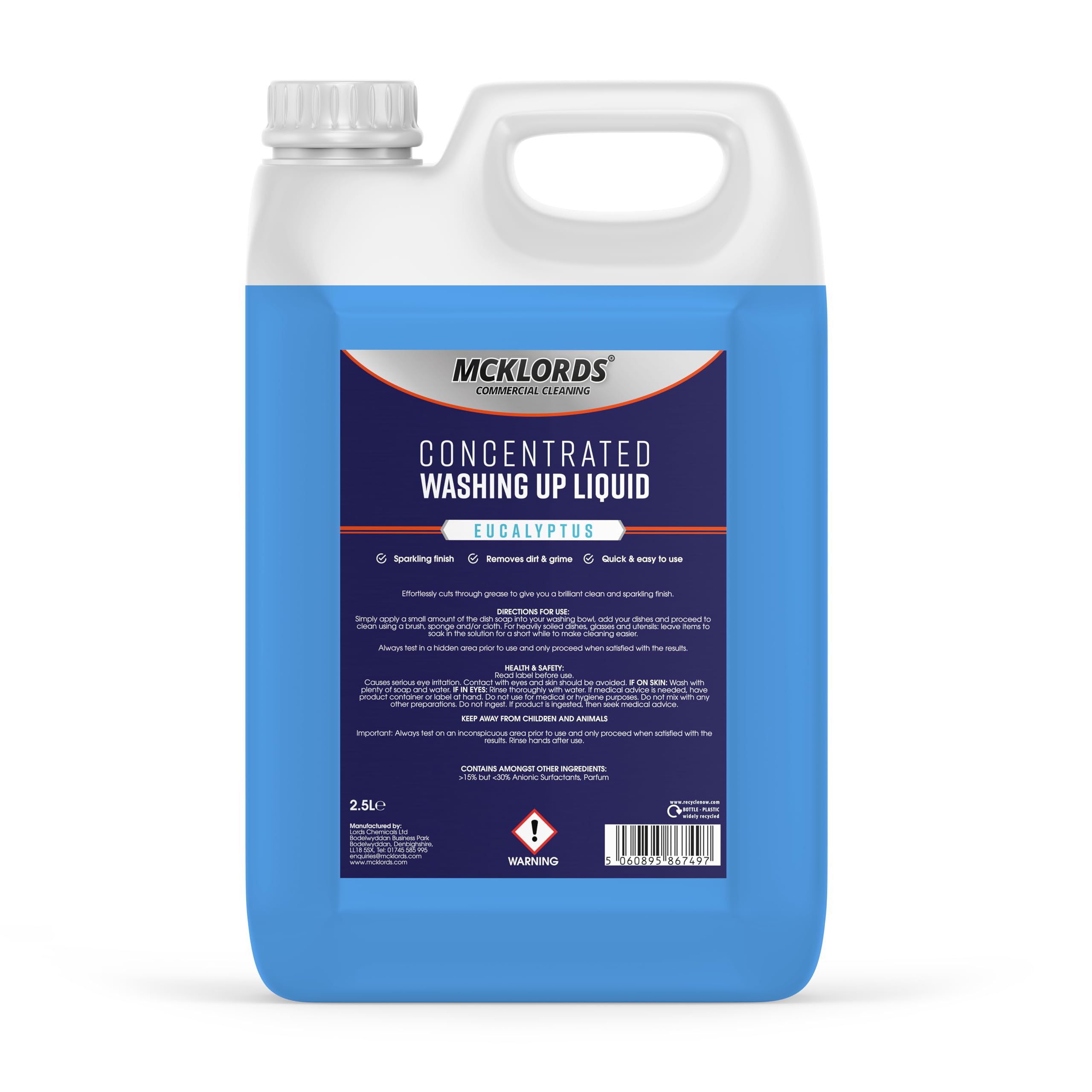McKLords Commercial Concentrated Washing Up Liquid - Eucalyptus - 2.5 Litre