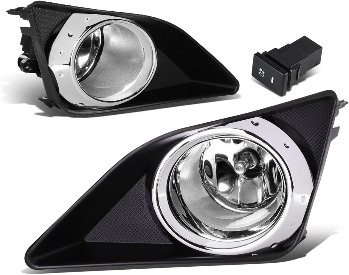 Auto Dynasty Fog Lights Assembly Compatible with 2009-2010 Toyota Corolla 4-Door, Bumper Fog Lights Round Chrome Ring Driving with Switch, Amber Lens