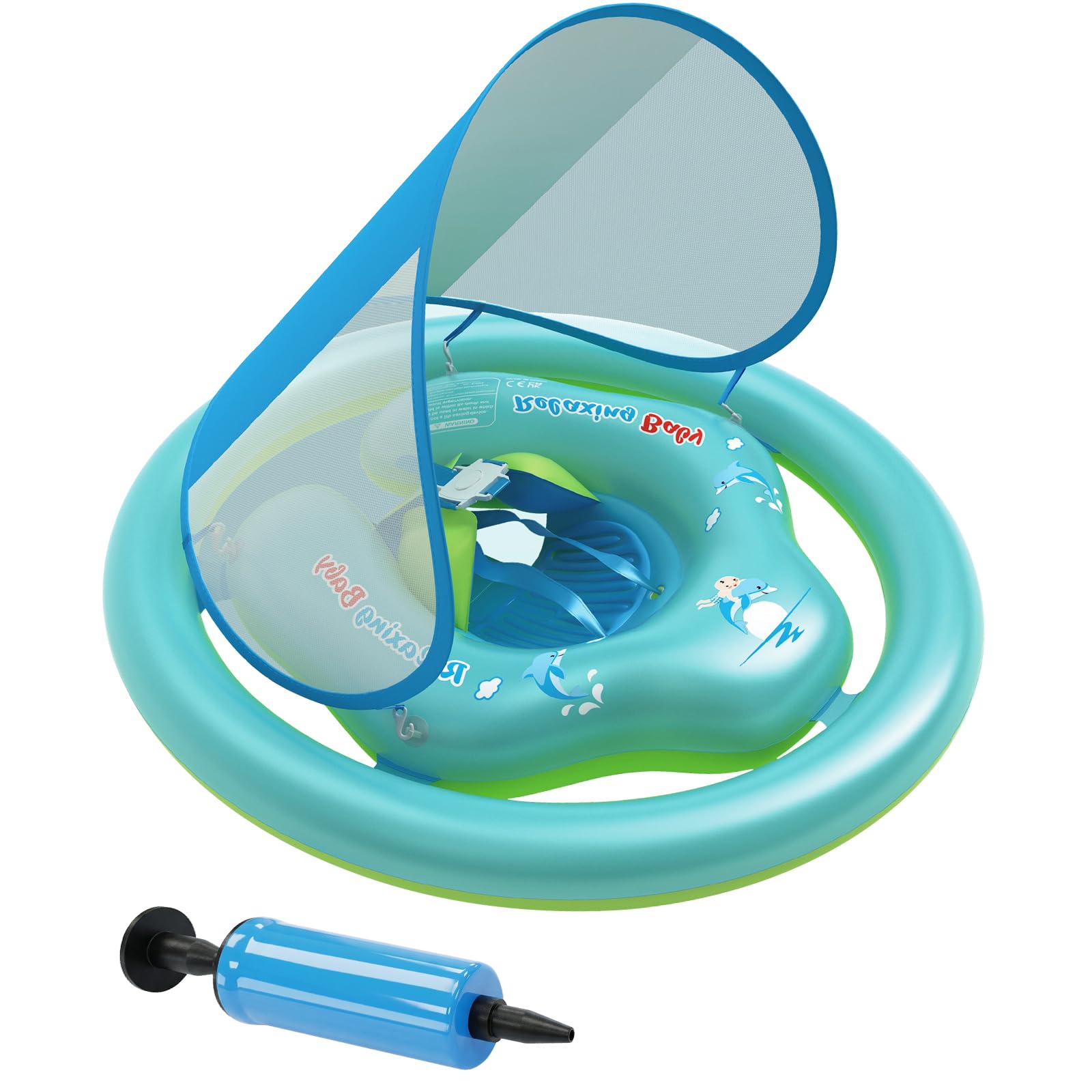 Flotador Bebe con Sombrilla Ninonly Flotador Niño Inflable de Doble Anillo Seguro con Protección UV 50+, Asiento Ergonómico para Piscina Bebe y Playa Ideal Piscina Niño de 6 a 36 Meses