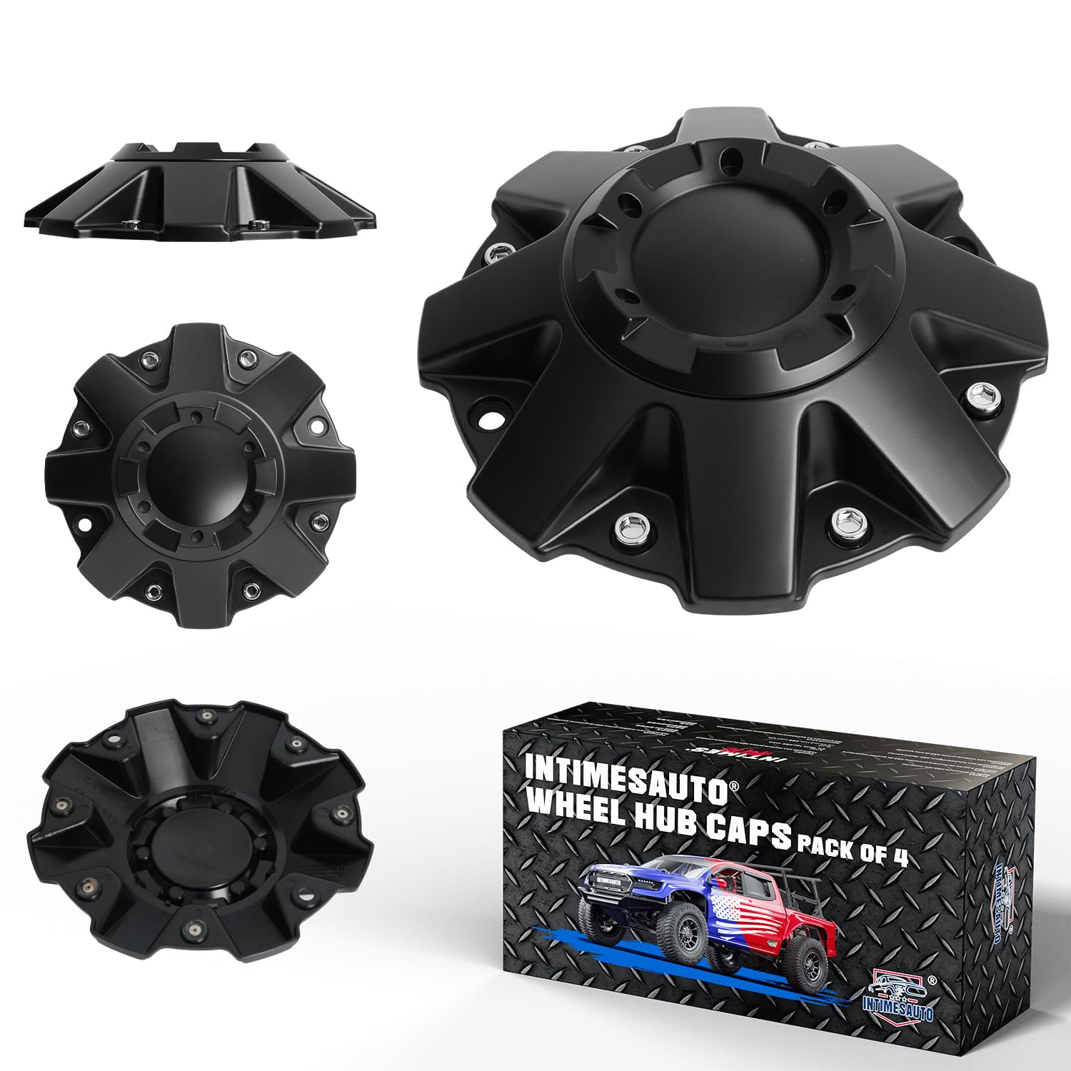 InTimesAuto Wheel Center Hub Caps for Mayhem Replacement Hubcaps for # C108010C01 C806803-2CAP Rims, Set of 4 Matte Black, Premium ABS Material,