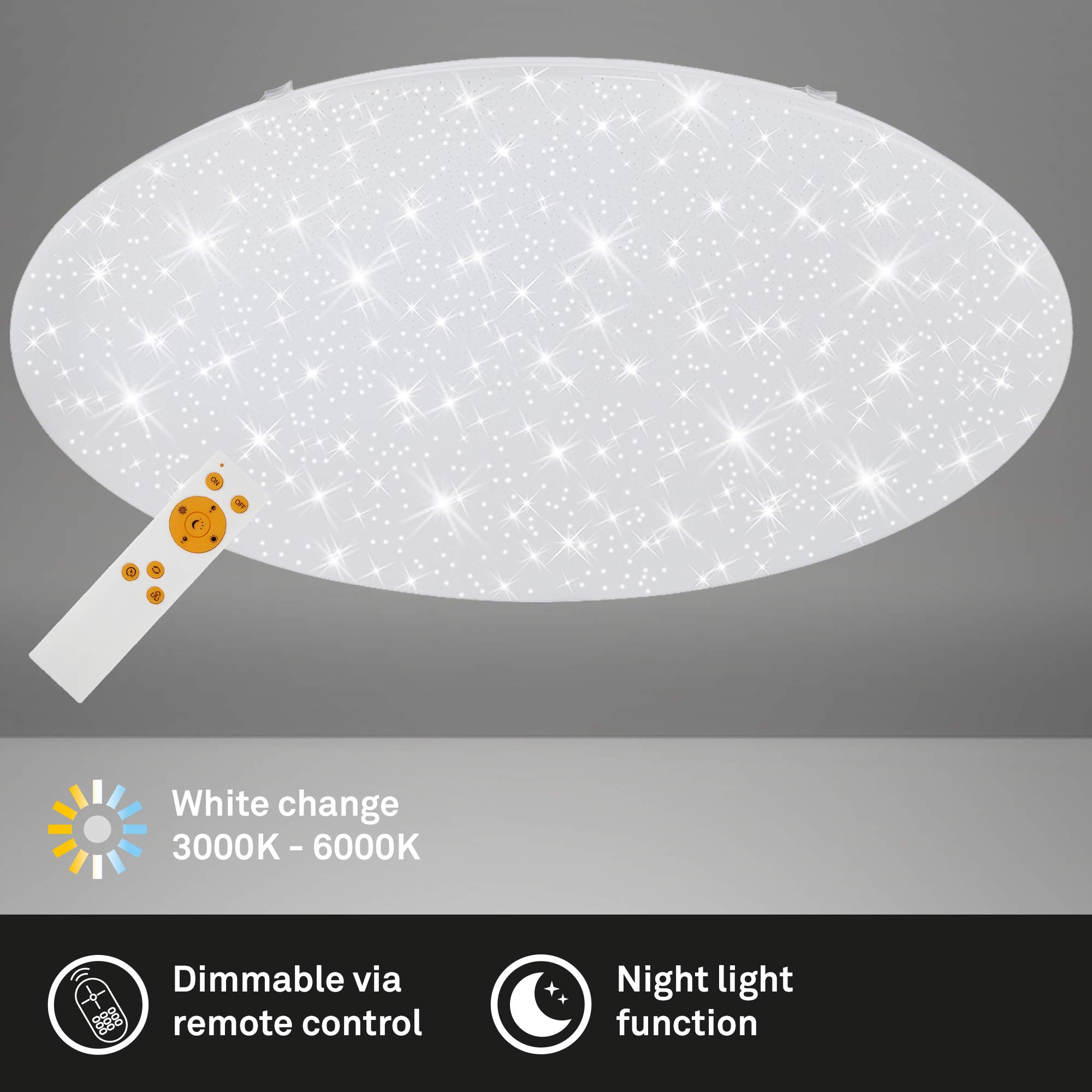 Briloner - Lámpara de techo WiFi starry sky, lámpara de techo inteligente, app, control por voz, mando a distancia, control de temperatura de color, regulable, 56 W, 5850 lm, 76 cm XXL, blanco