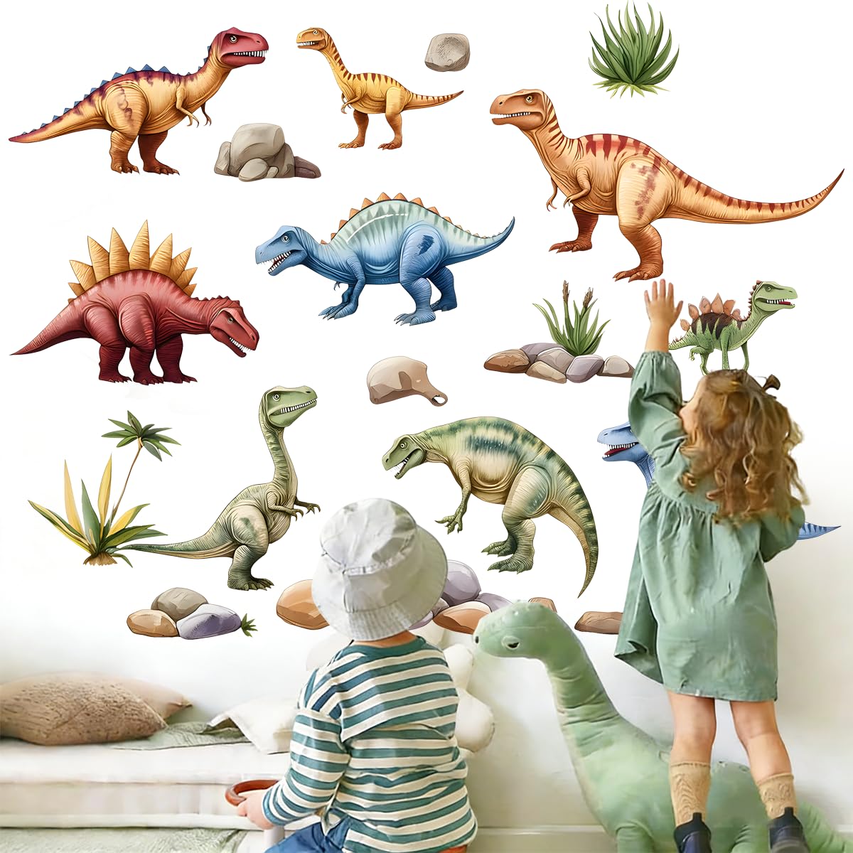 Large 3D Dinosuar Wall Stickers Triceratops Tyrannosaurus Wall Decals, Large Dinosaurs Wall Sticker