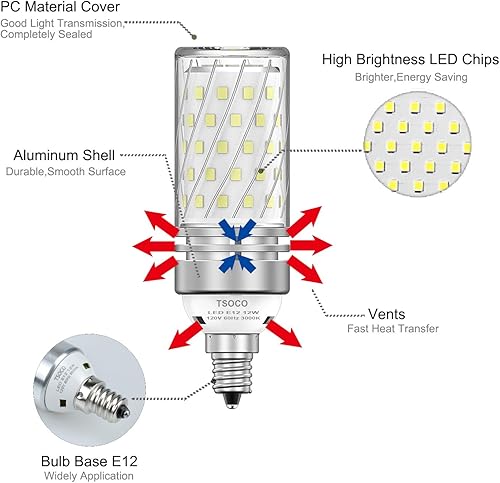 Miniatura 3 de TSOCO - Bombillas LED E12, bombillas LED de 12 W, equivalente a 100 W, luz blanca cálida de 3000 K, 1200 lúmenes, no regulables, paquete de 3 (luz