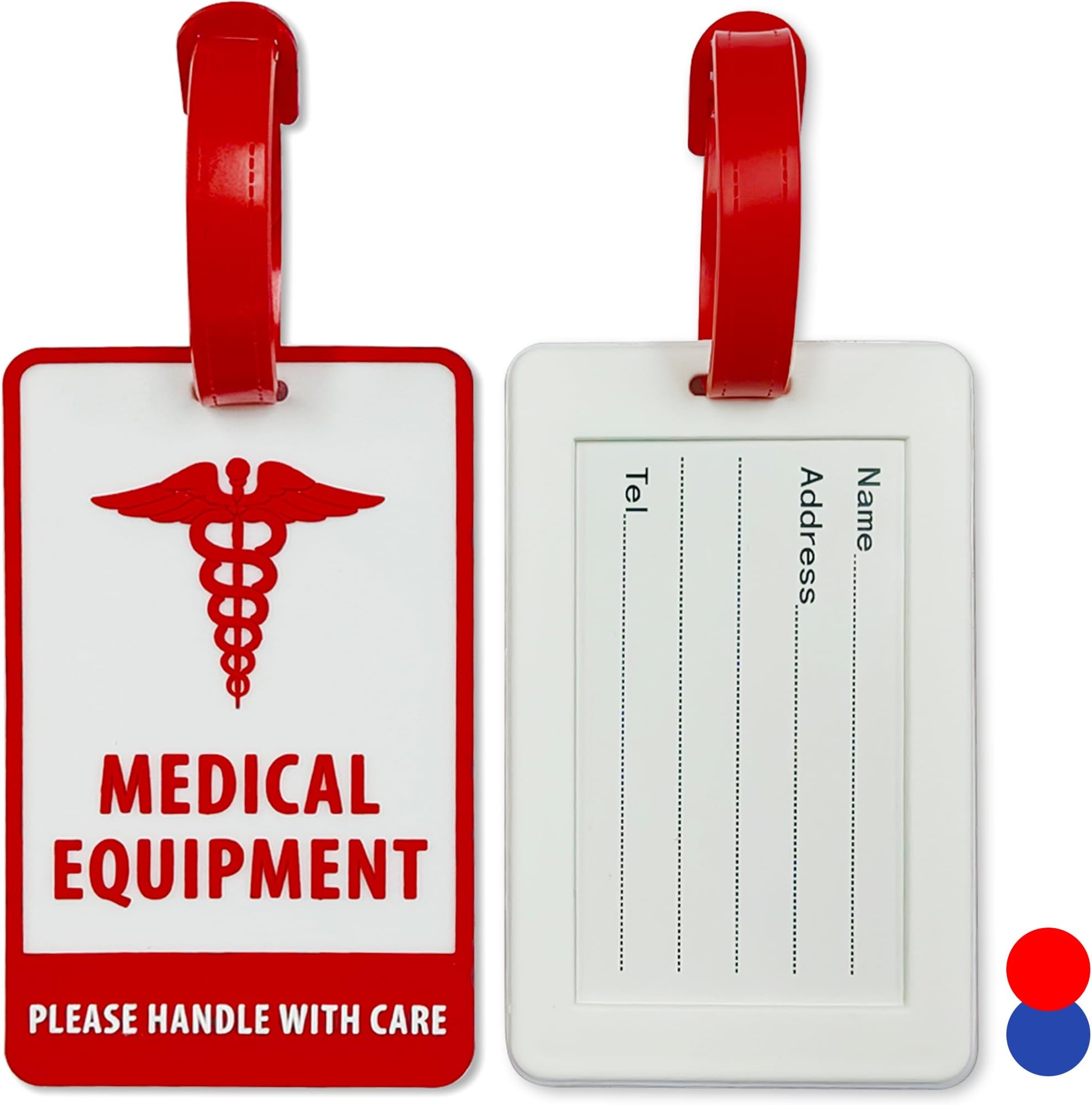 ConnectOne Medical Luggage Tag for CPAP Machine, Medic Alert Tag for Diabetes Supply Bag, Travel Medical Equipment Tag for BIPAP Machine, Respiratory Supplies and Equipment Tags (White/Red)