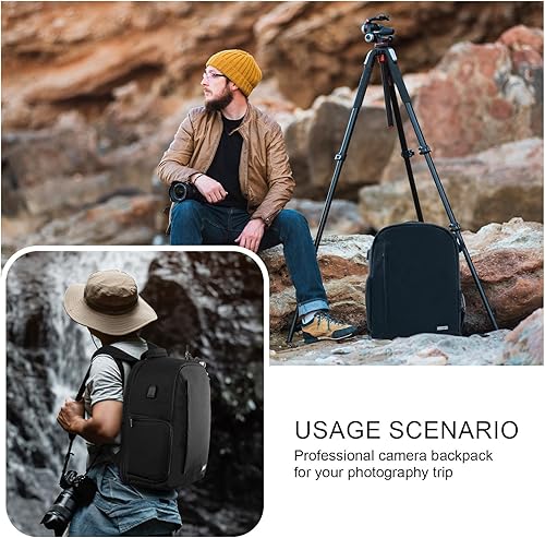 Miniatura 8 de CADeN Mochila para cámara DSLRSLR sin espejo, impermeable, con compartimento para laptop de 15.6 pulgadas, puerto de carga USB, soporte para