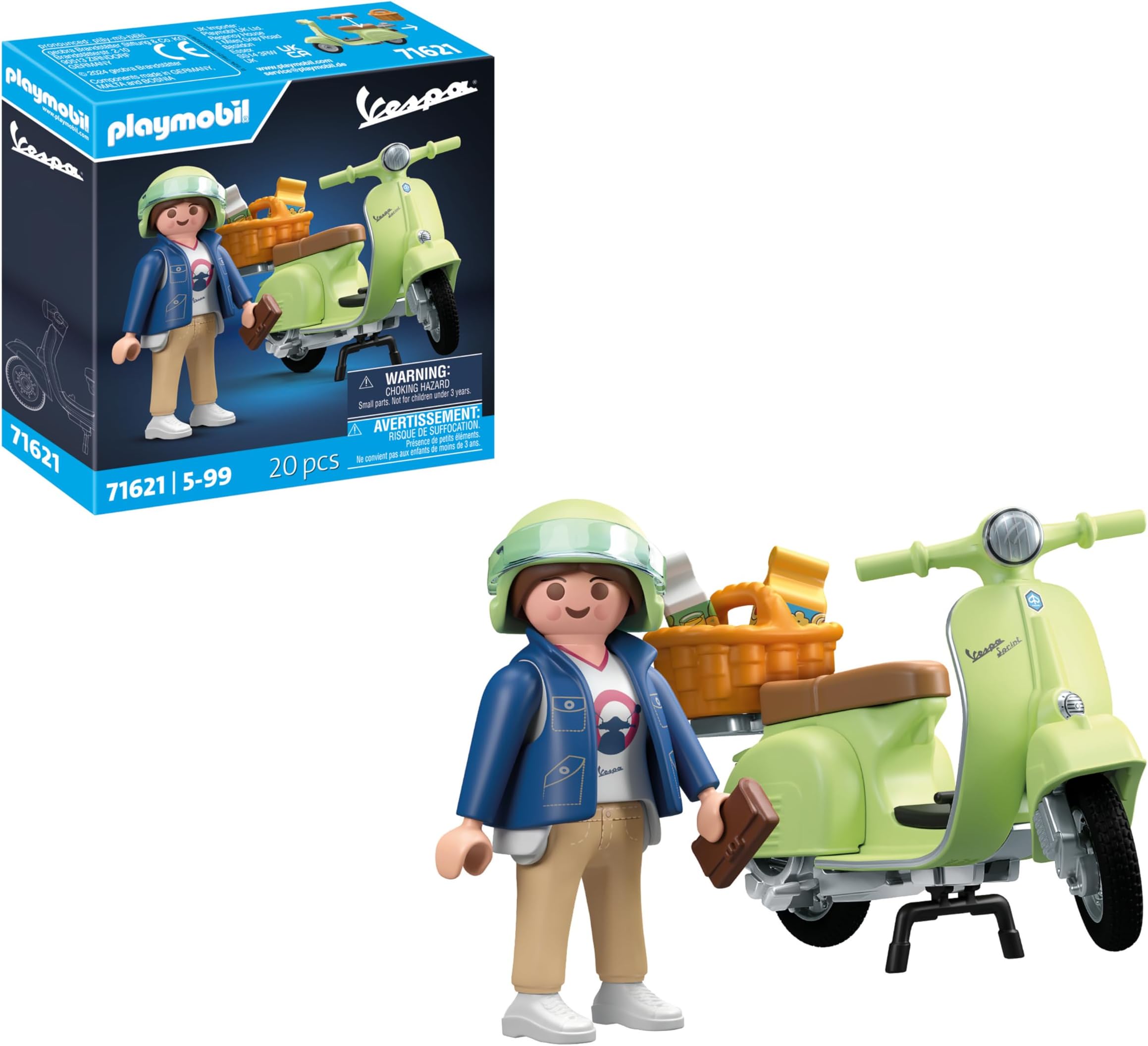 Cars 71621 1969 Vespa 150 Sprint Veloce, Light Green, Faithful Model for Collectors and Fans Includes Versatile Accessories and Various Saddle Variations