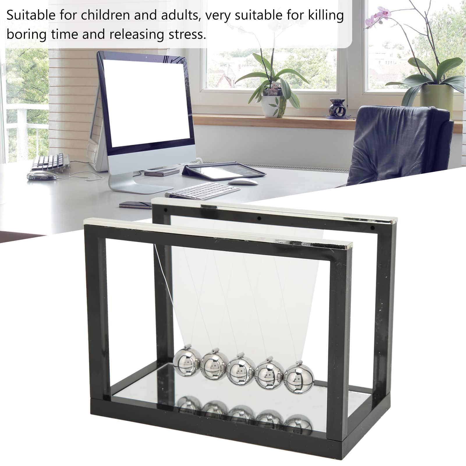 Newton huśtawka wahadłowa, zabawka, nauka, duża Newton Cradle Balance Balls z 5 żelaznymi kulkami i podstawą lustra, redukcja stresu, 15,8 x 8,4 x 11,6 cm