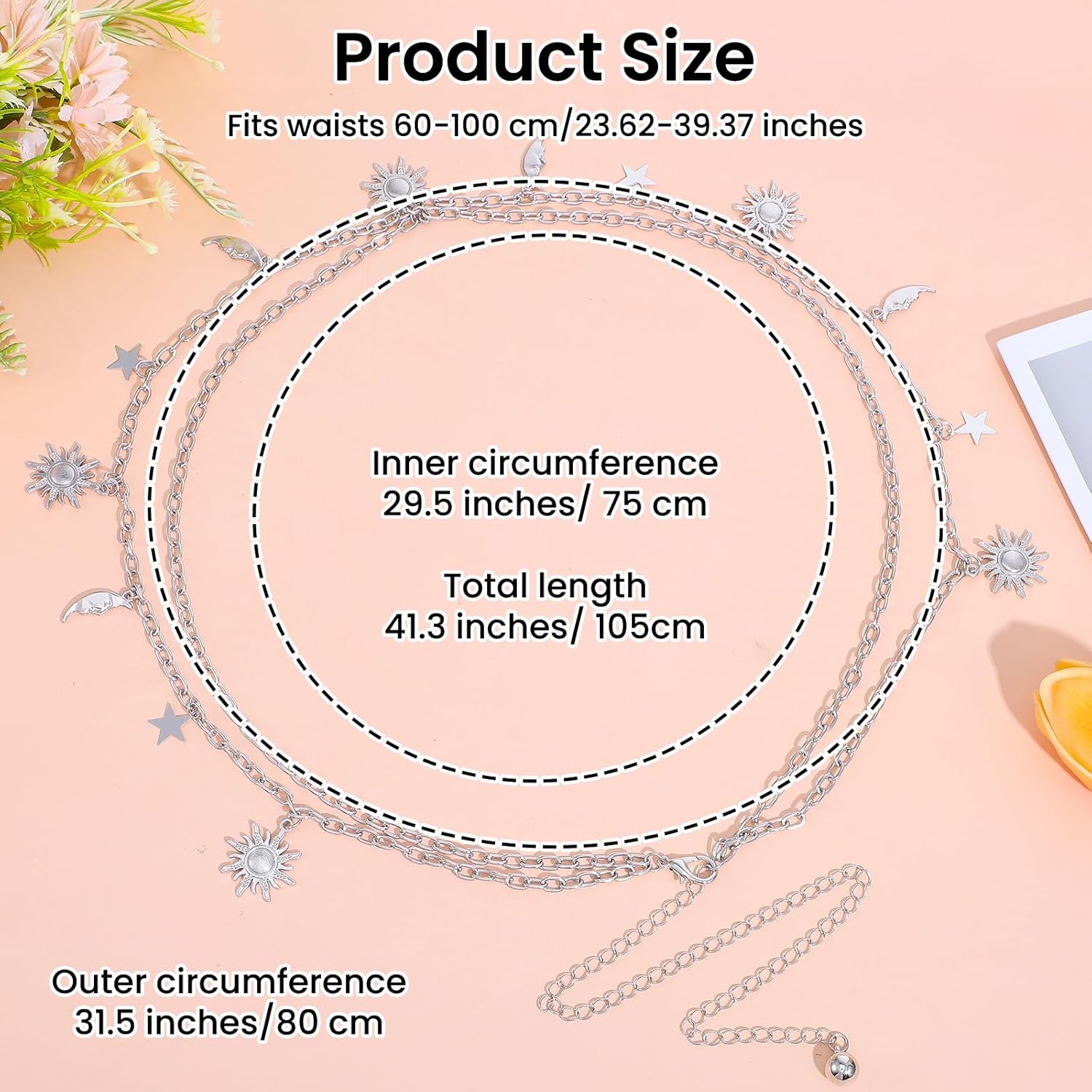 Gold Chain Belt Metal Adjustable Waist Link Belt Multilayer Skinny Chain Waistband Sun Moon Decor Strap WomenChristmas - Image 2