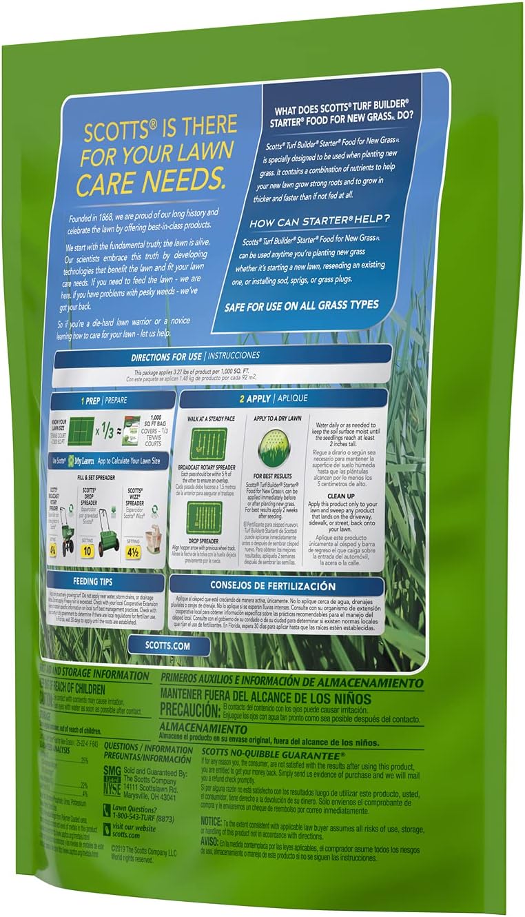 Scotts Turf Builder Starter Food for New GrassFL - 1,000 sq. ft., Florida Lawn Fertilizer for New Lawns and Reseeding, Improves Seeding Results, Grows Strong Roots, Use on All Grass Types, 3.27 lbs.