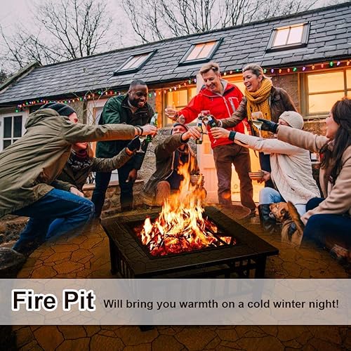 Miniatura 5 de Mesa portátil para fogata de 32 pulgadas, chimenea cuadrada multiusos para exteriores, chimeneas de metal para exteriores con marco de acero fuerte