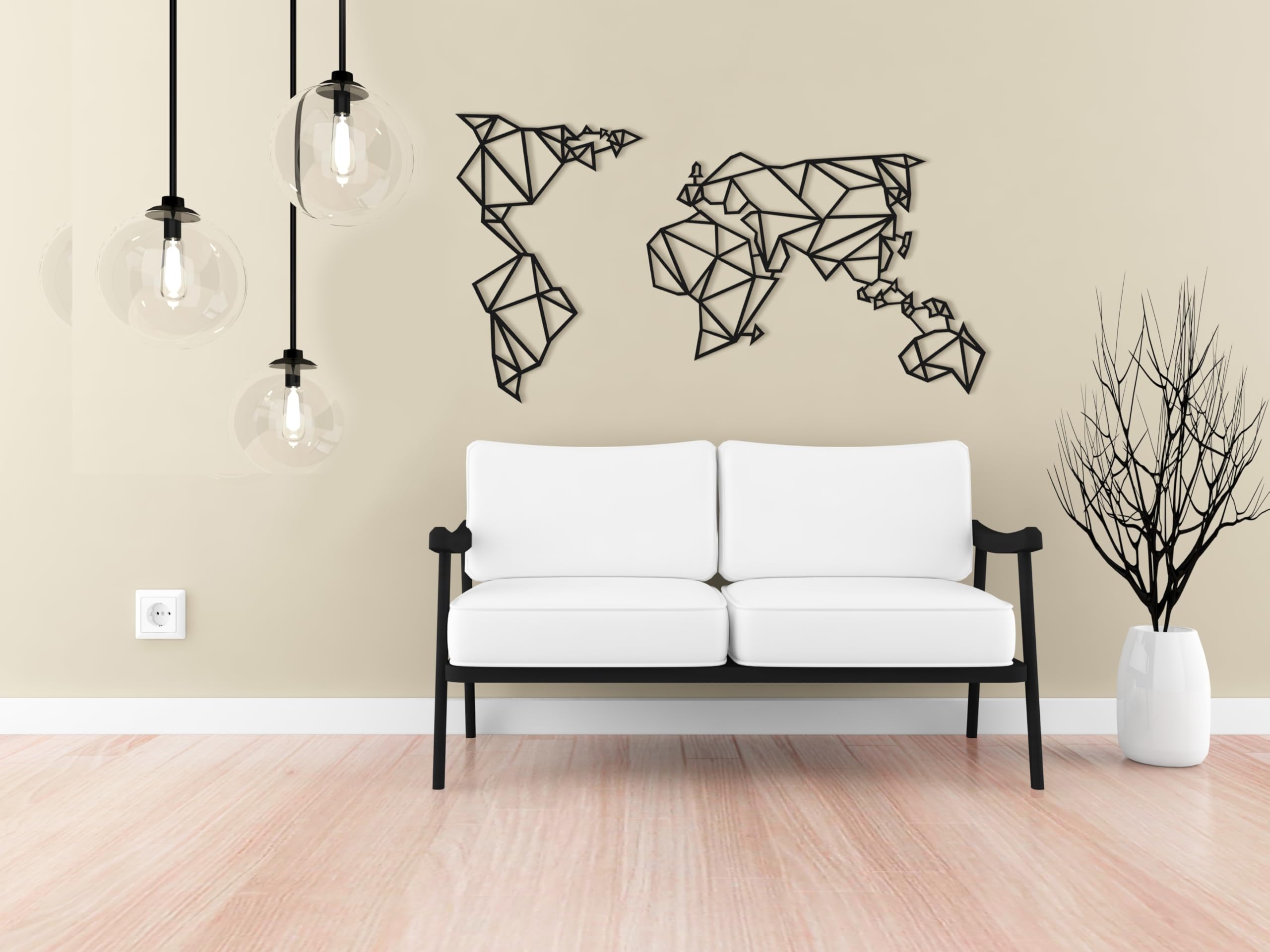 GEO MAP Décoration murale en métal | Carte géométrique | Décoration d'intérieur pour salon, couloir et salle d'étude | Décoration de style industriel pour café ou restaurant