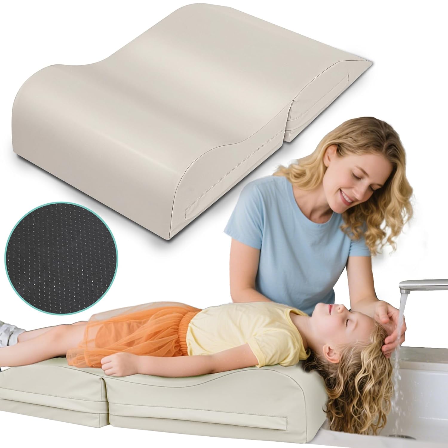 saheyer hair washing station for kids, ergonomic shampoo foam mat for children neck support, foldable non-slip hair washing tray mat for sink shampoo buddy basin essentials at home, white