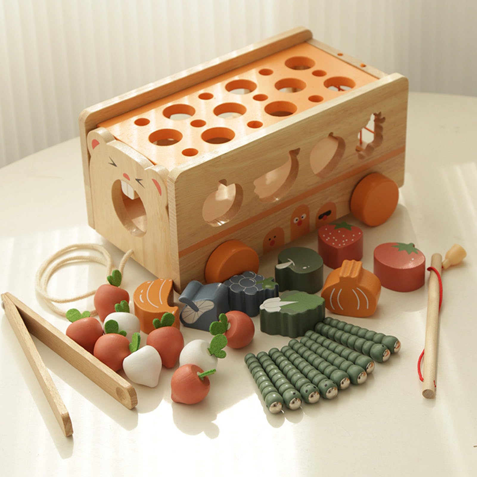 Gioco di Incasso di Forme per Bambino,Gioco educativo in legno di disegno di carota e | Giocattolo educativo di ordinamento delle forme - per la scuola materna primaria Feste Attività Natale
