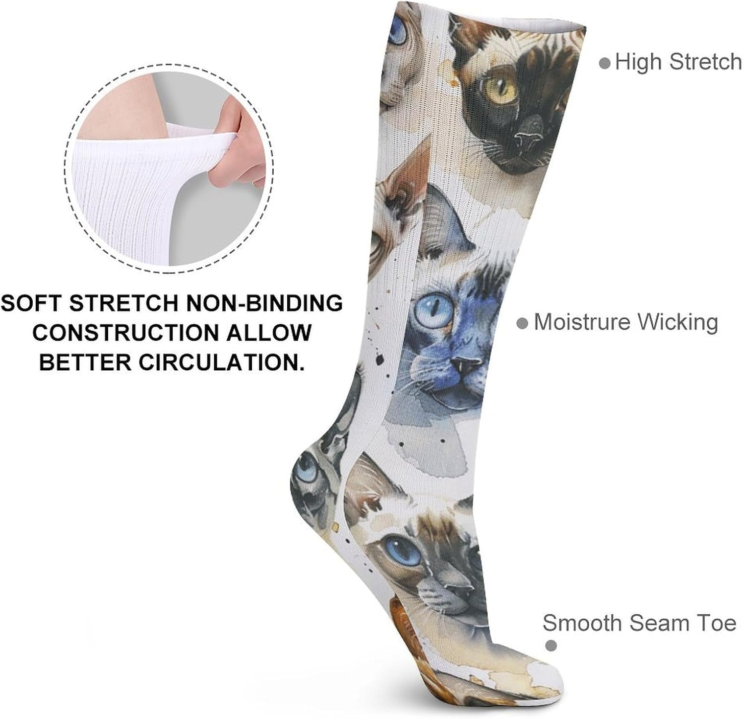 5 Pairs Knee High Socks Various Cat Long Tube Boot Seamless Toe