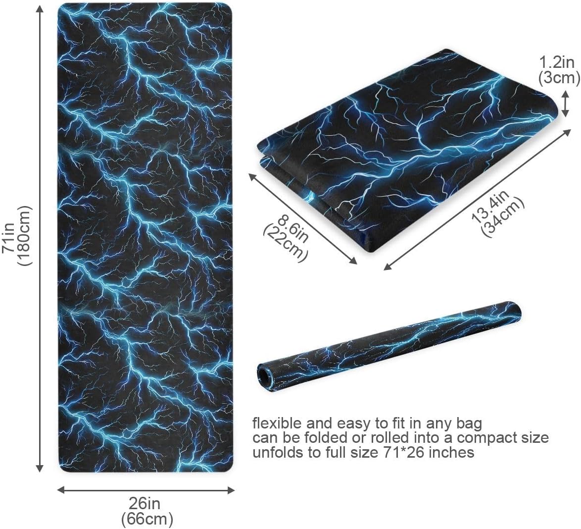 ALAZA Light Blue Glowing Lightning Pattern Yoga Mat Non Slip Fitness Exercise Mat, Workout Mat for Yoga, Pilates and Floor Exercises