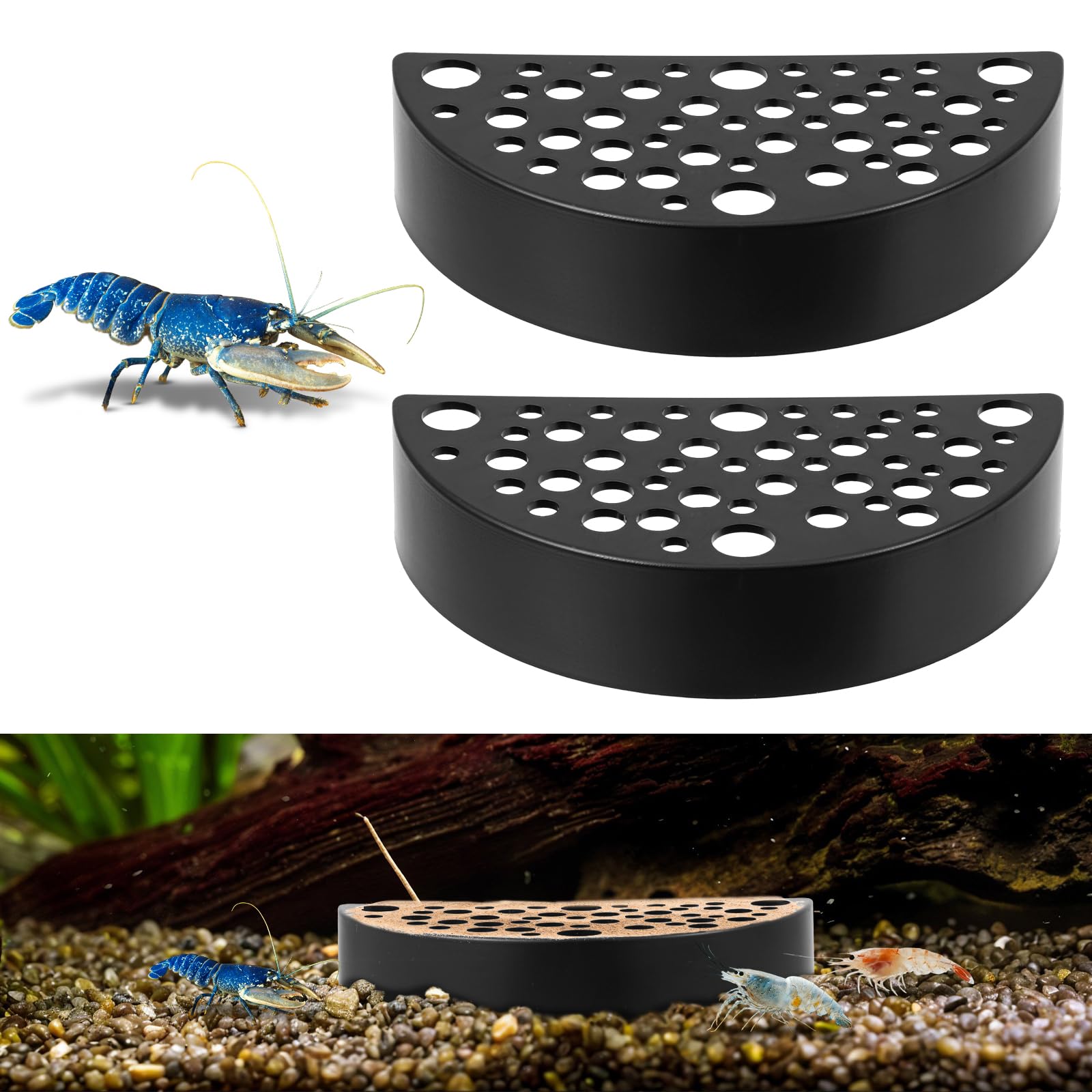 2 Nascondigli Per Gamberetti In Plastica Porosa Per Acquario - Con Ventose, Dimensioni 7x8 Cm, Colore Bianco