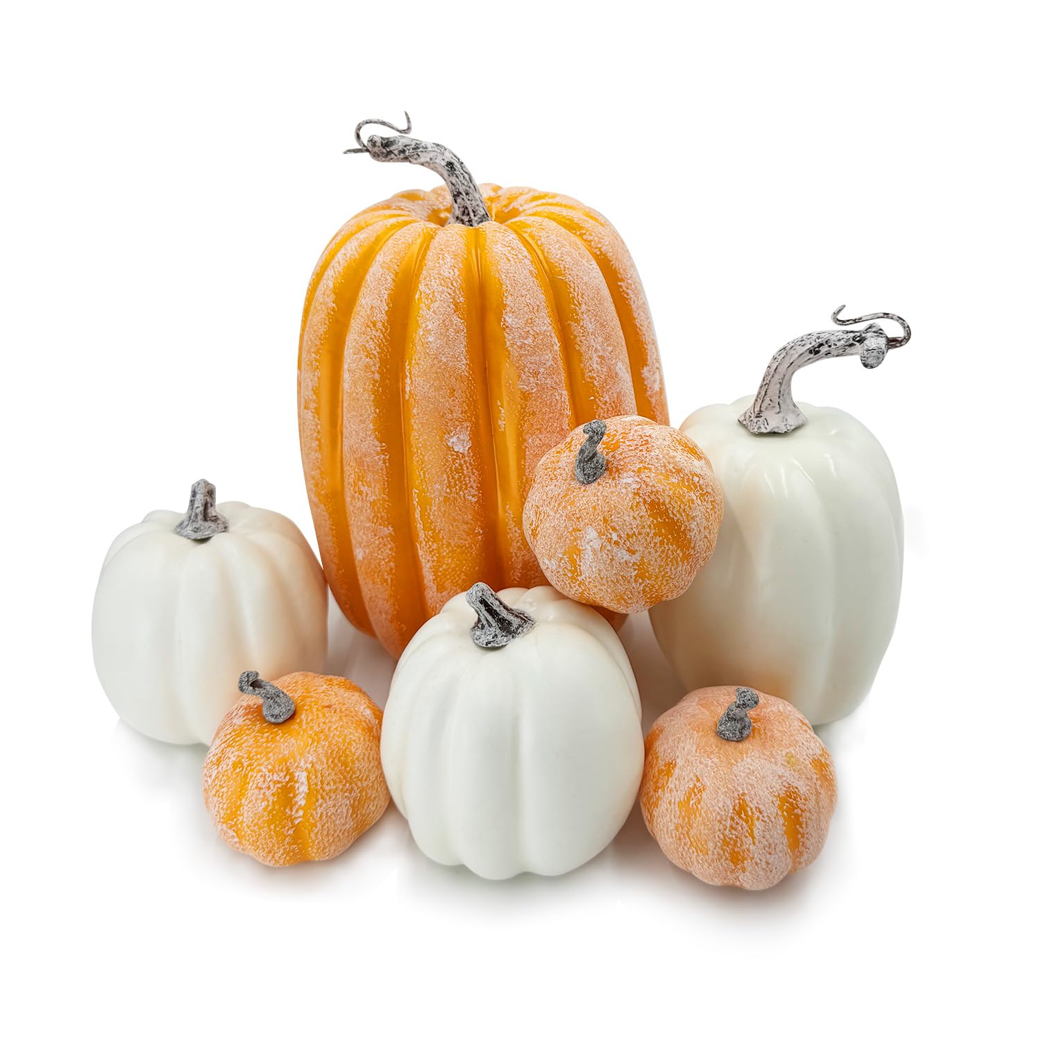 DOJoykey 7pcs Yellow and White Artificial Pumpkins,Autumn Decoration for Thanksgiving Halloween Christmas Festival Decorations