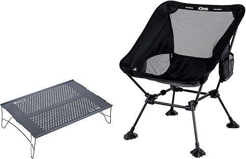 iClimb 1 mini mesa plegable individual y 1 paquete de sillas de pies grandes antihundimiento, ultraligero compacto para adultos al aire libre,