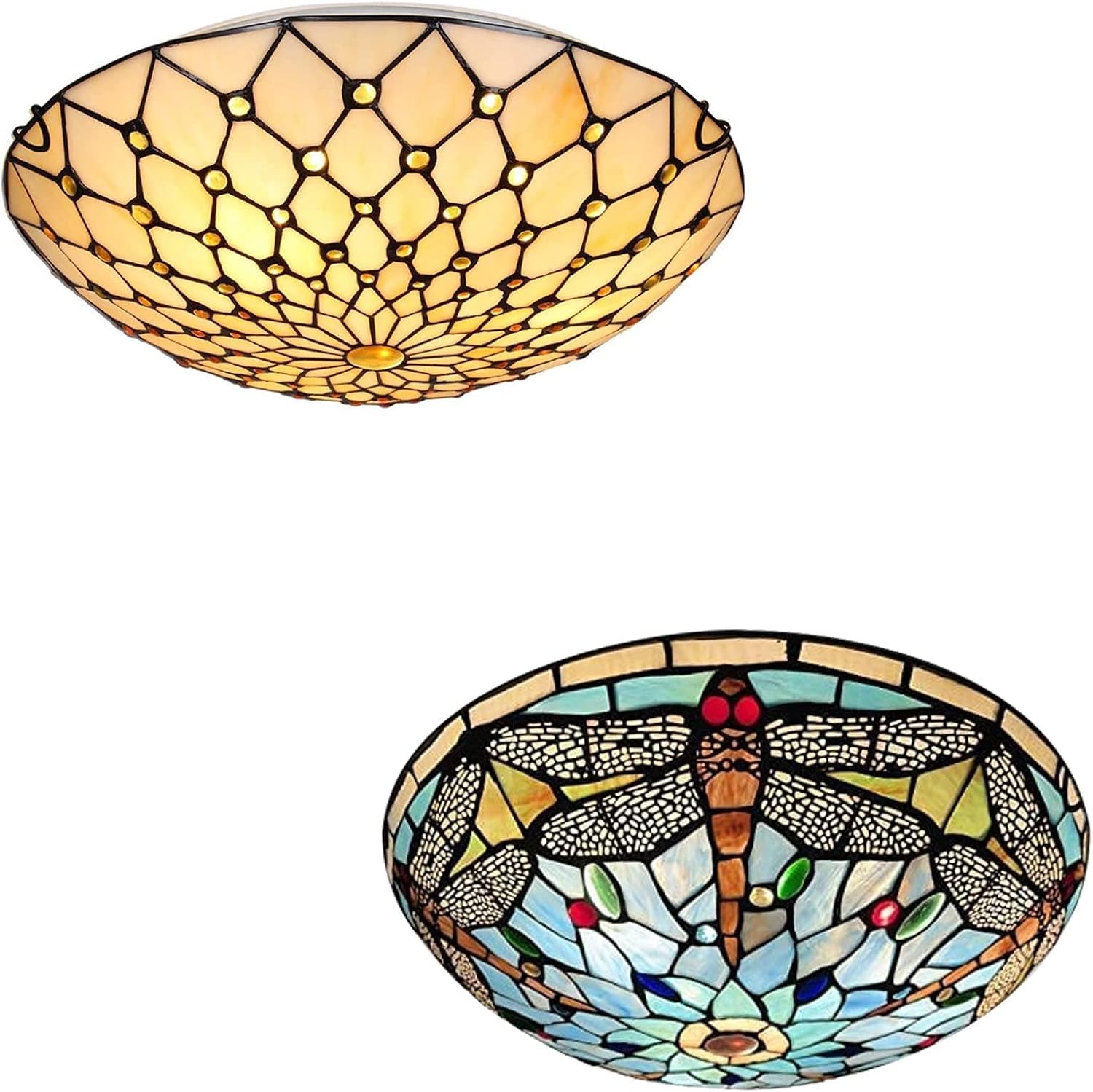 ARTZONE Tiffany Ceiling Lights, Stained Glass Ceiling Light 3-Lights 16 Inch Tiffany Flush Mount Ceiling Light for Bedroom Dining Living Room Entryway Foyer