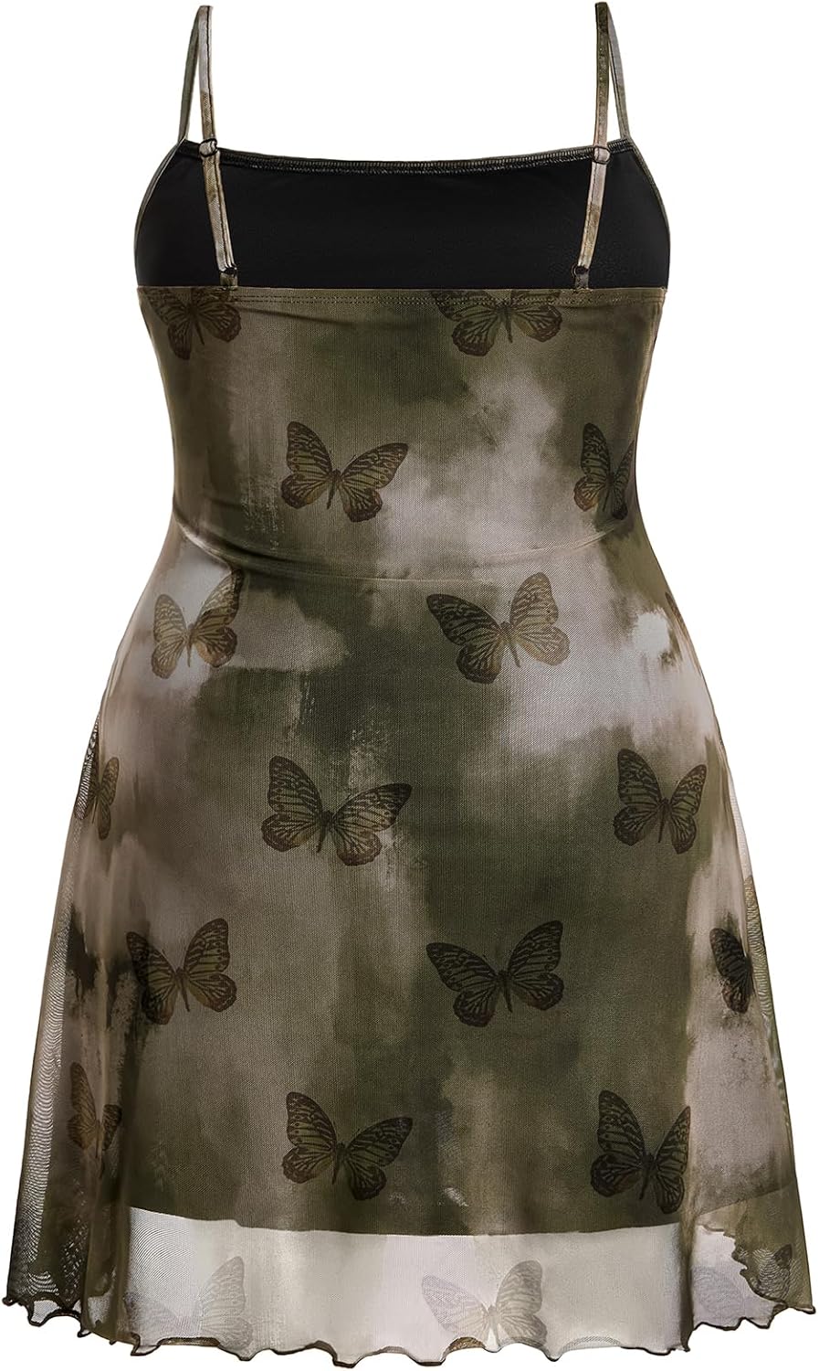 SHENHE Women's Plus Size Y2k Mini Dress Mesh Tie Dye Butterfly Spaghetti Strap Sleeveless Cami Dresses - Image 2
