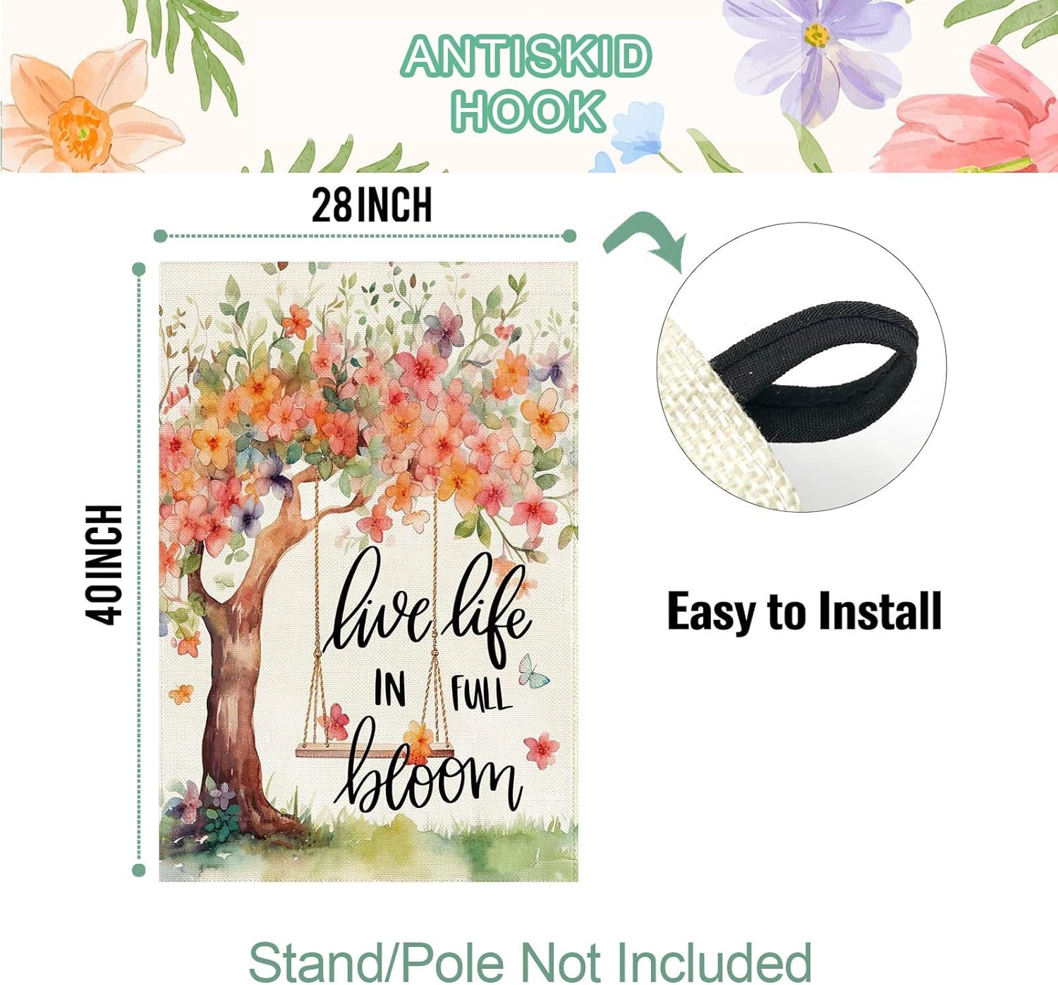 Baccessor Spring Summer House Flag, Flower Tree Swing Butterflies Floral Large Yard Flag for Outside Double Sided Burlap Outdoor Porch Decor 28 x 40 Inch - Image 5