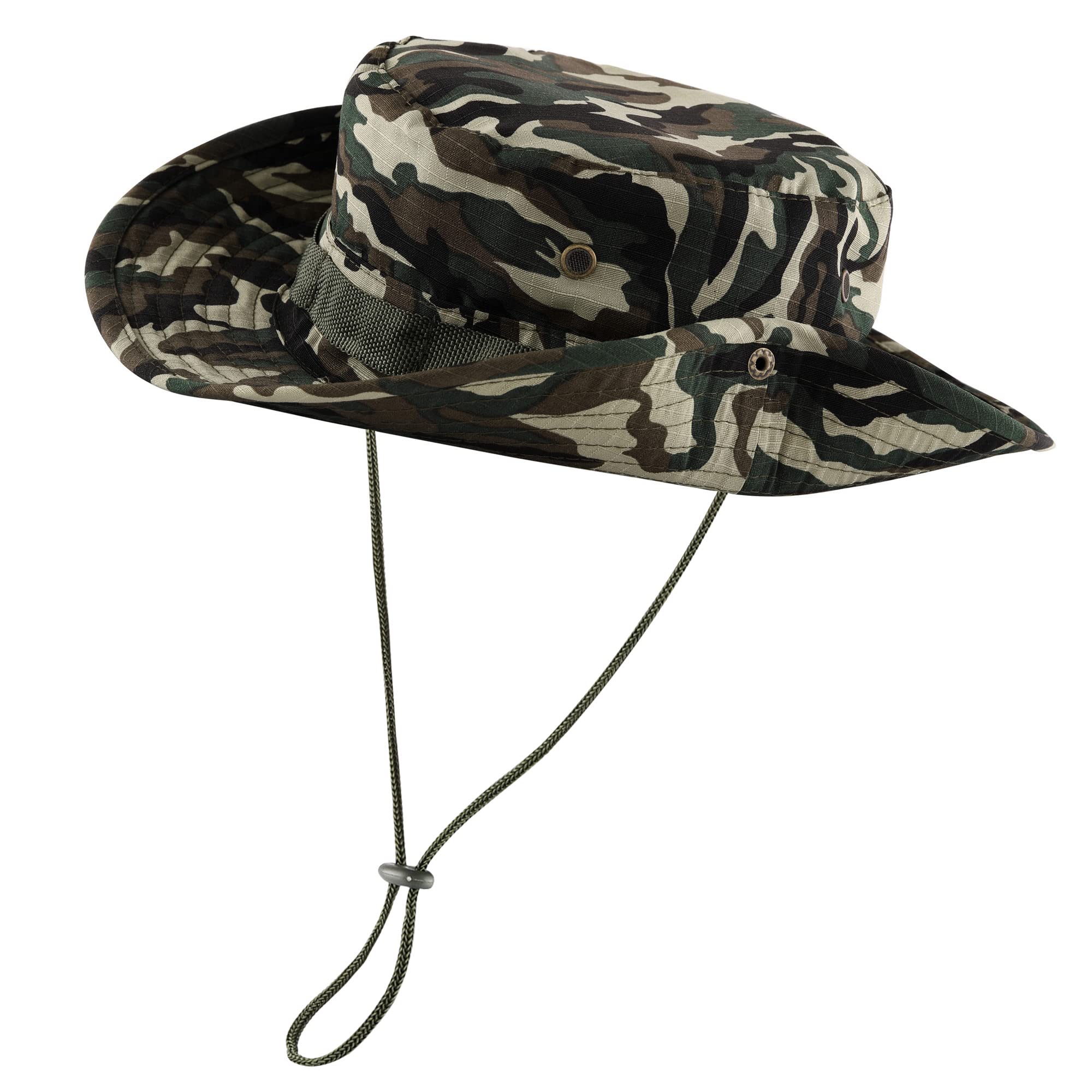 FALETO Bucket Hat Boonie Cowboy Hat Wide Brim Caps Fishing Hat with Adjustable Strap Forest Camouflage