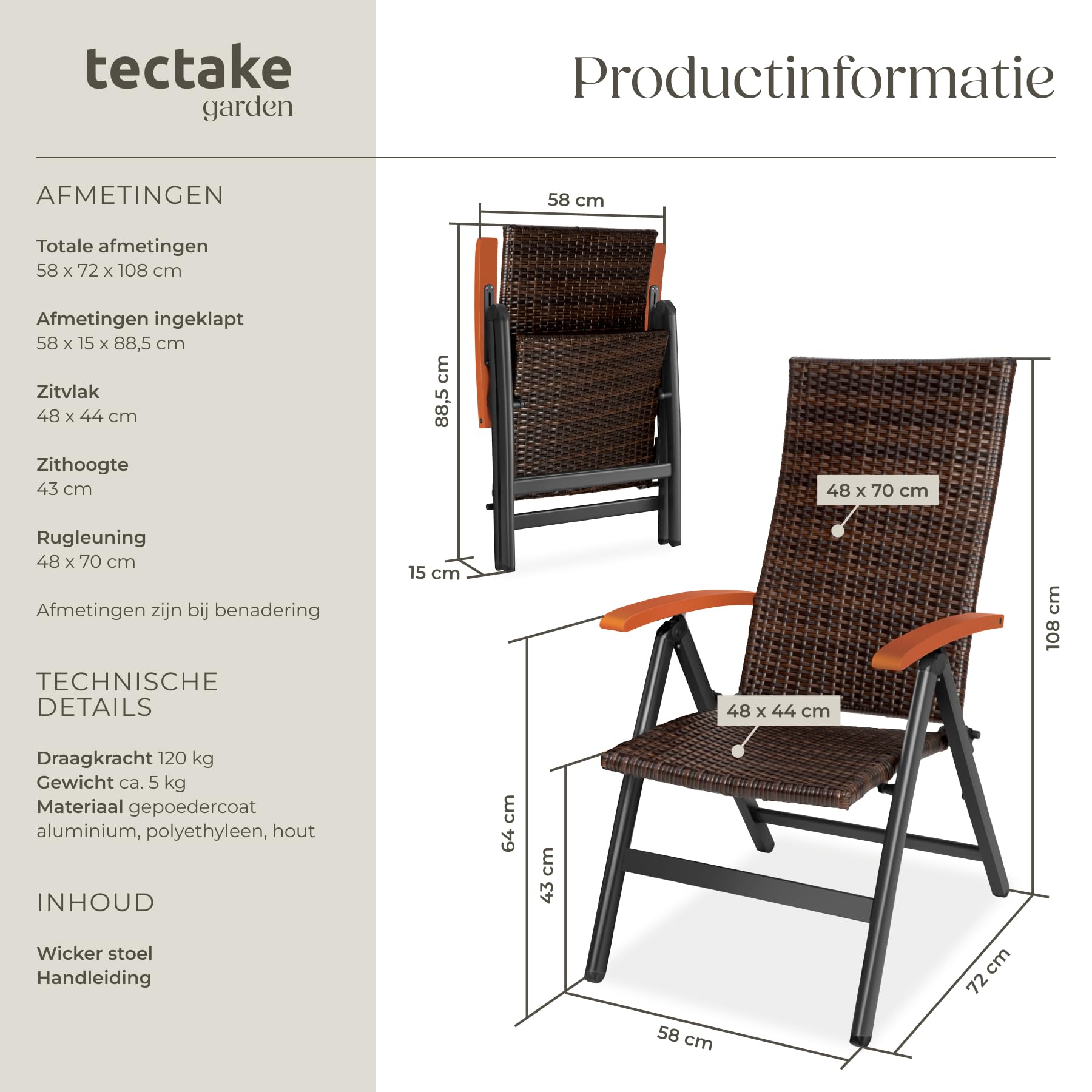 tectake® Set van 2 Tuinstoelen Girona, Zwart, Tuinstoel met Armleuning, Stapelbaar, Tuinset voor Tuintafel of Camping, Stoelen voor Tuin, Terras of Balkon, UV- en Weerbestendig, Draagkracht 120kg