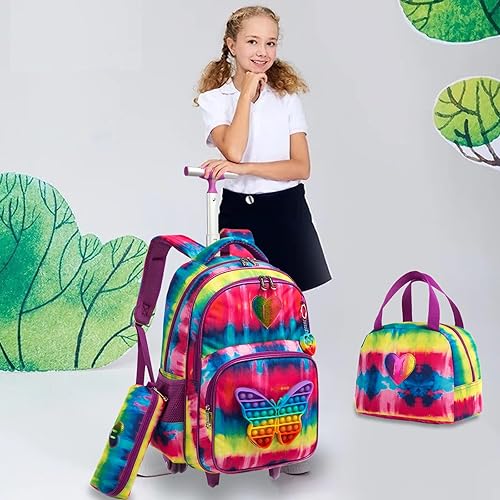 Vista 6 de Egchescebo Mochila con ruedas para niñas con ruedas para niños y niñas, mochila con ruedas