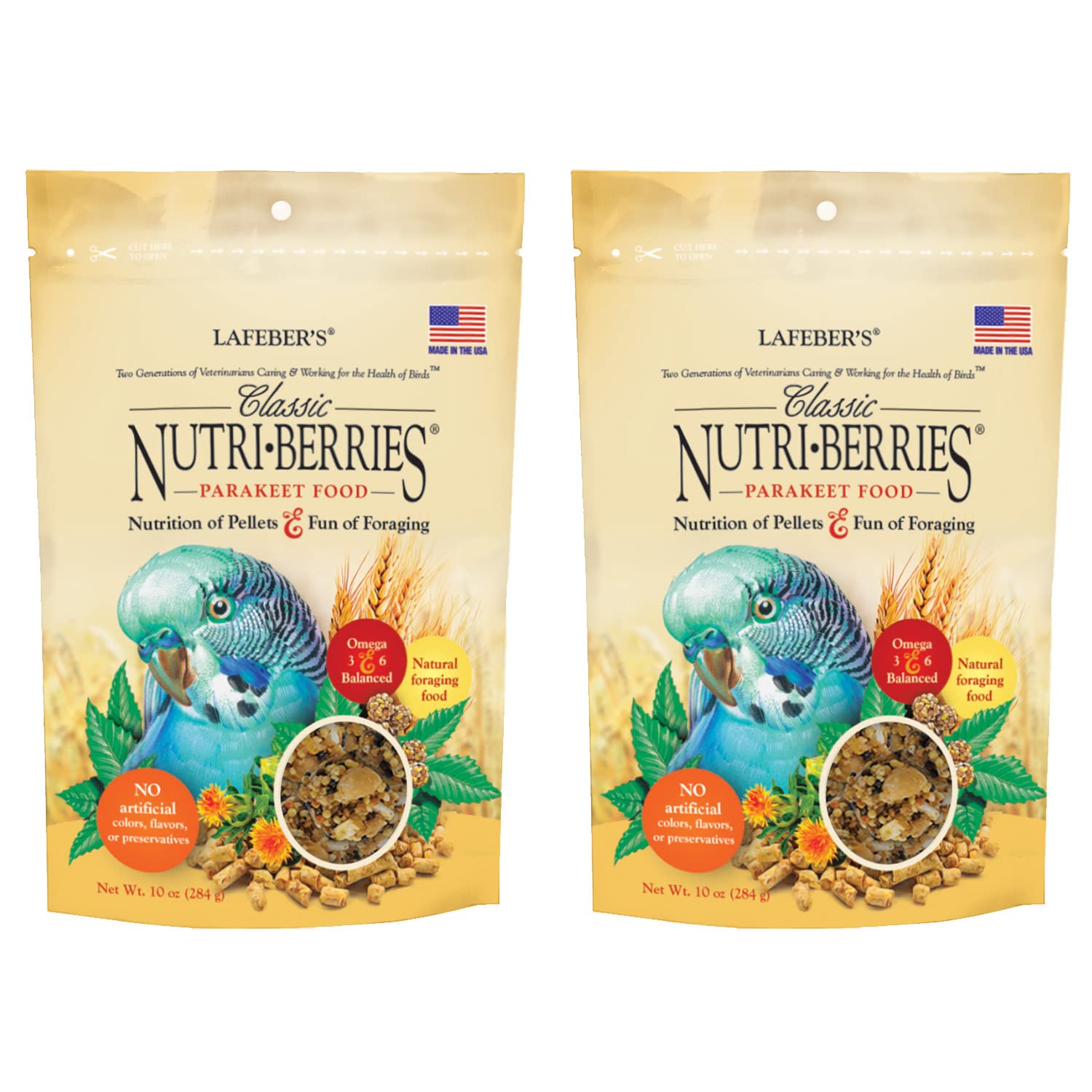 LAFEBER'S Classic Nutri-Berries Pet Bird Food, Made with Non-GMO and Human-Grade Ingredients, for Parakeets (10 oz Pack of 2)