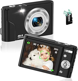 Digital Camera, 48MP Autofocus FHD 1080P Small Digital Camera for Kids Video Camera with 32GB Memory Card 16X Digital Zoom, Compact Point and Shoot Vlogging Camera for Teens Students Seniors