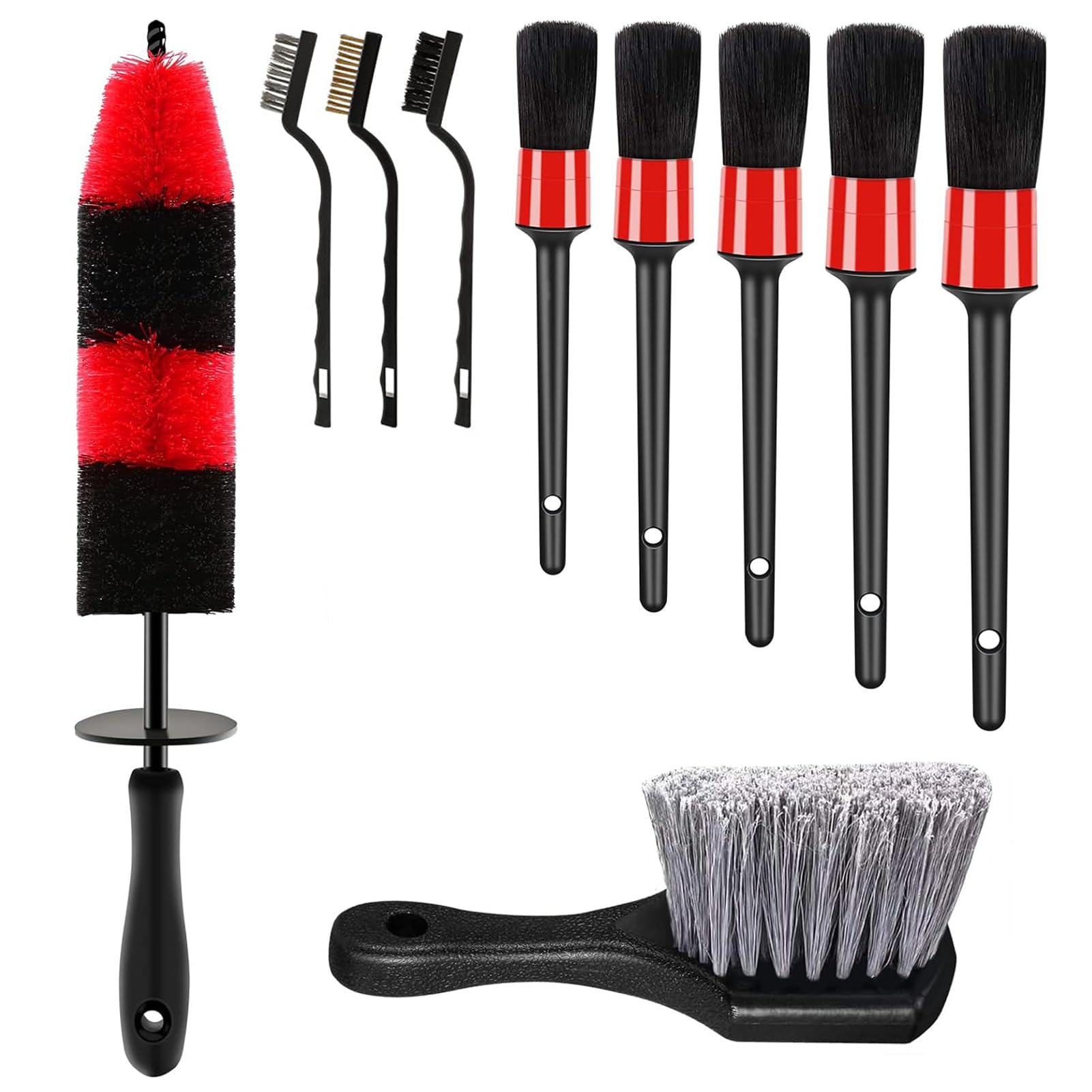 Xtryfun 10Pcs Wheel Brush Kit for Cleaning Wheel and Tire, Car Detailing Brushes Set, Tire Brush, Bendable & Durable Car Wheel Rim Cleaner Brush Set for Wheels, Dashboard, Engine
