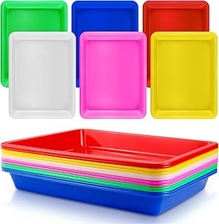 12 Pack Plastic Art Trays, 6 Colors Activity Crafts Tray Serving Tray Organizer Tray for Kids School Classroom DIY Projects, Painting, Jewelry, Beads, Home Organizing Supply