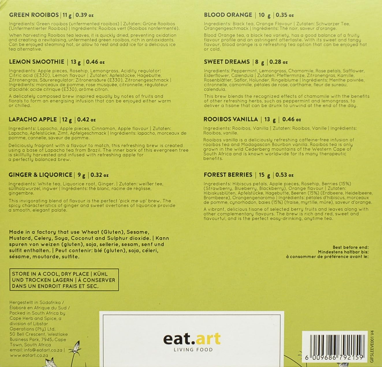 eat.art Tea Botanics | Globally Sourced Herbal Tea Sampler Gift Set | 8-Pack Gift Set