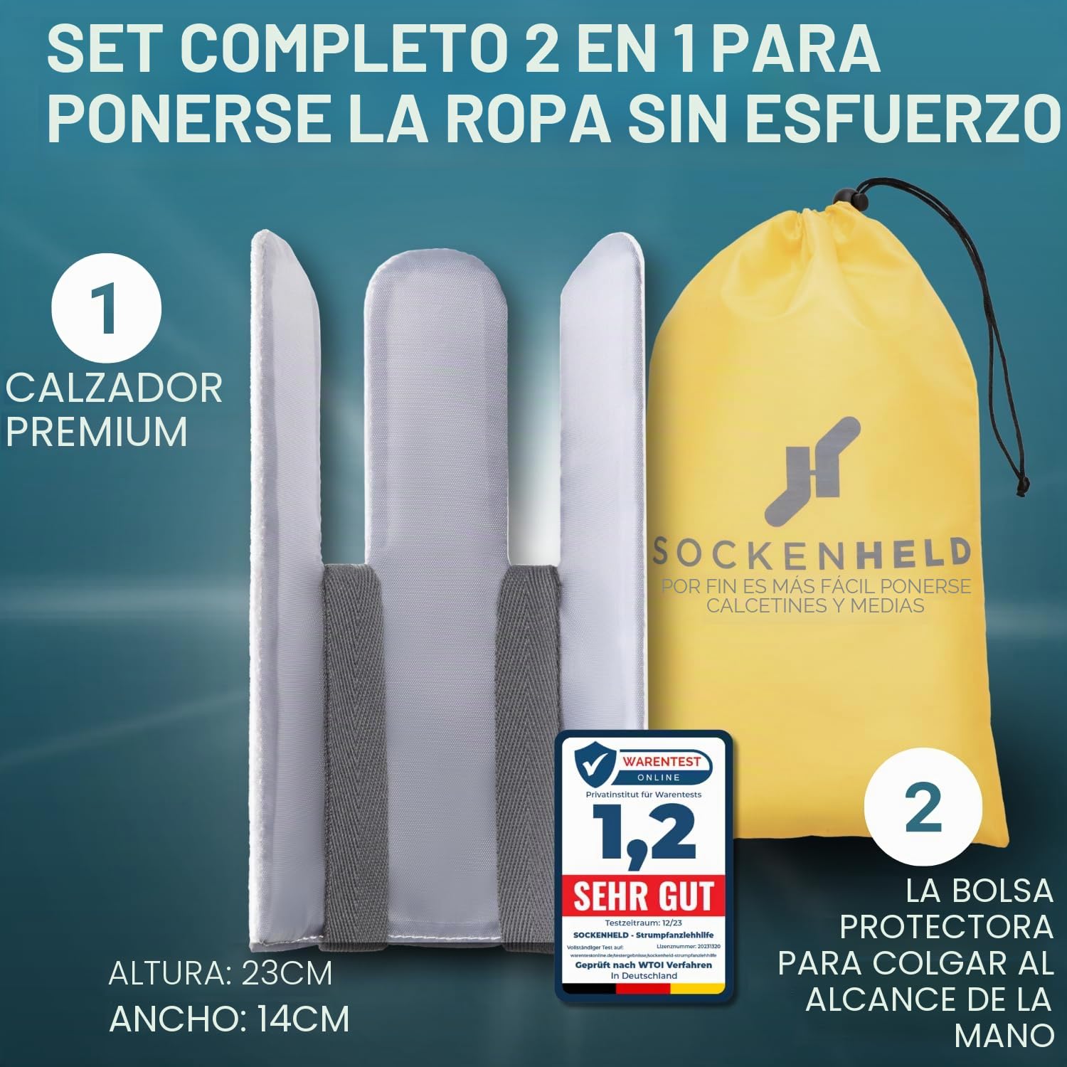 / Calzador de calcetines/alta calidad, incluye bolsa de protección higiénica/ayuda para poner calcetines/costuras de precisión extra resistentes a desgarros/para personas mayores, para