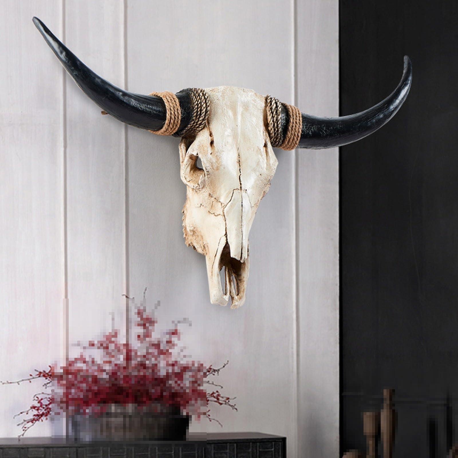Decorazione da Parete In Resina con Teschio di Mucca Dalle Lunghe Corna, Simulazione di Scultura di Animali Selvatici In 3D(F-78 * 62CM/31 * 24IN)